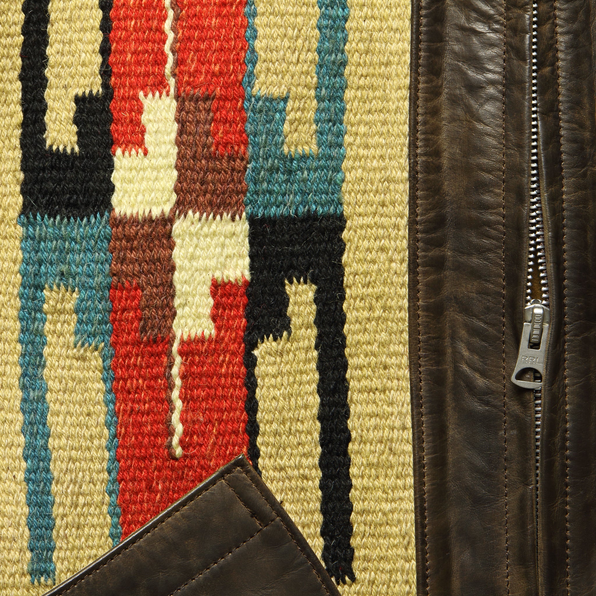 Bromley Wool Jacquard Leather Jacket - Brown/Cream - Image 3