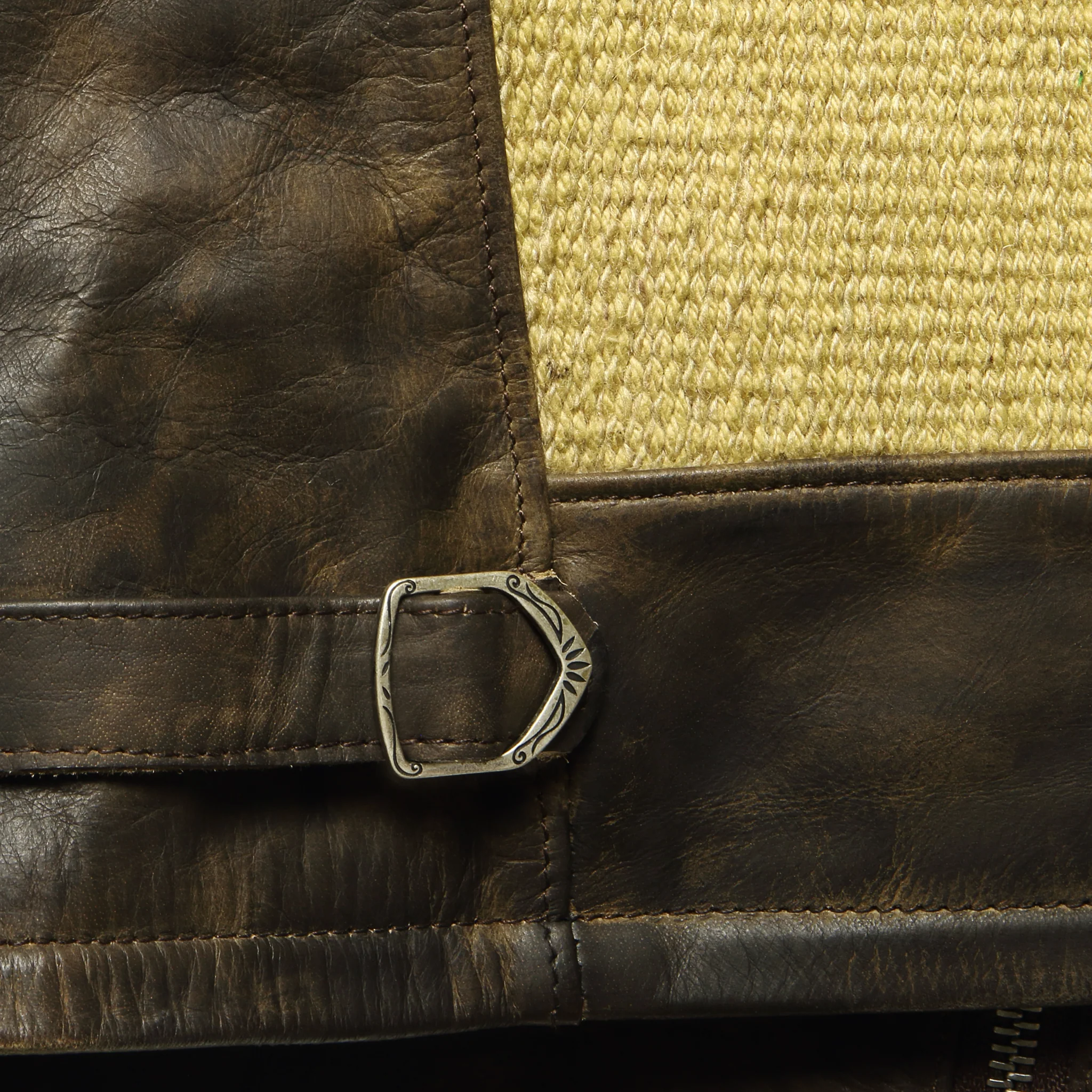 Bromley Wool Jacquard Leather Jacket - Brown/Cream - Image 4