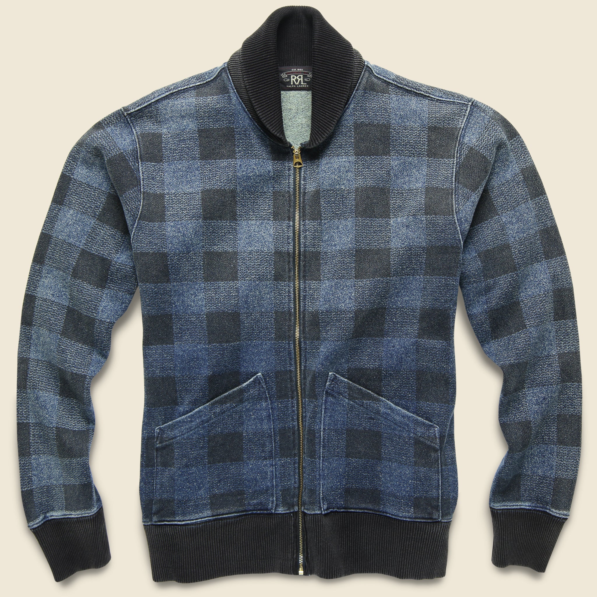 Buffalo Plaid Zip Cardigan - Washed Indigo