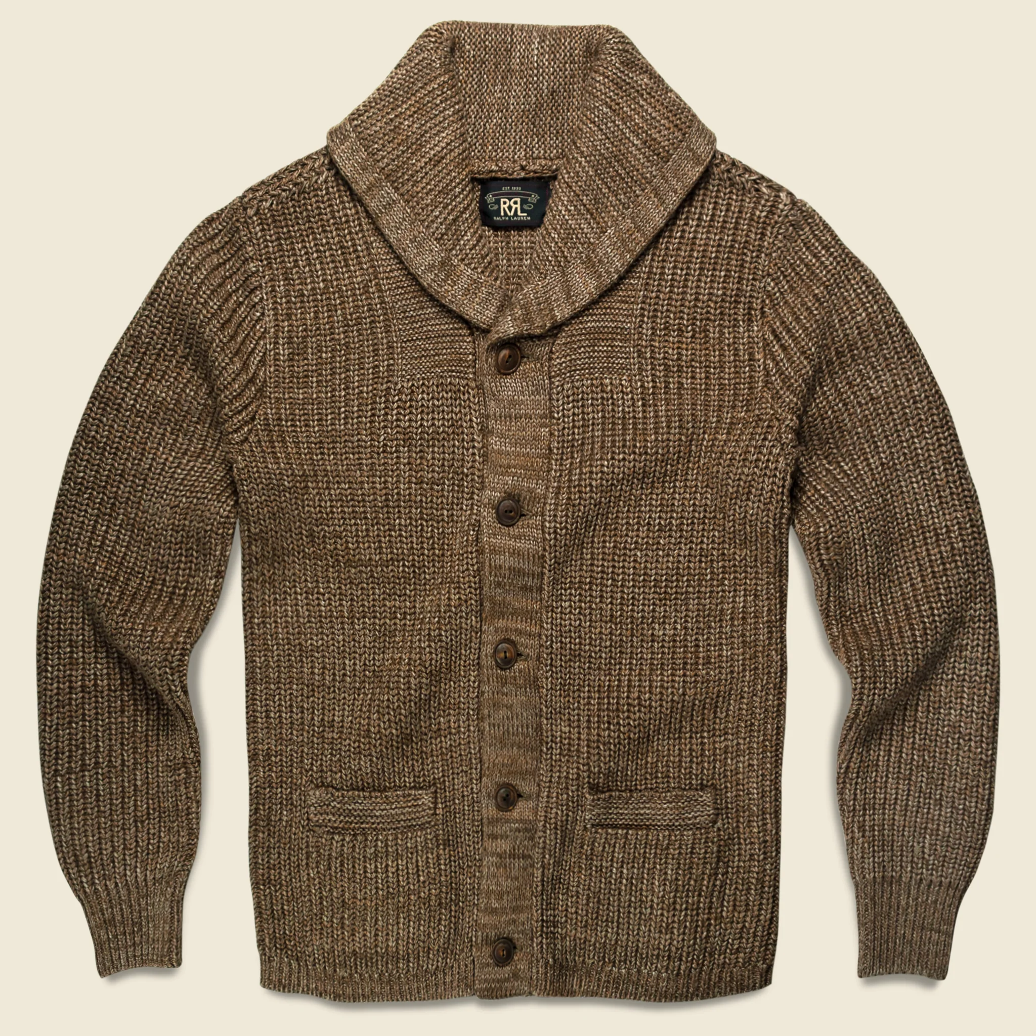 Cotton-Blend Shawl Cardigan - Brown
