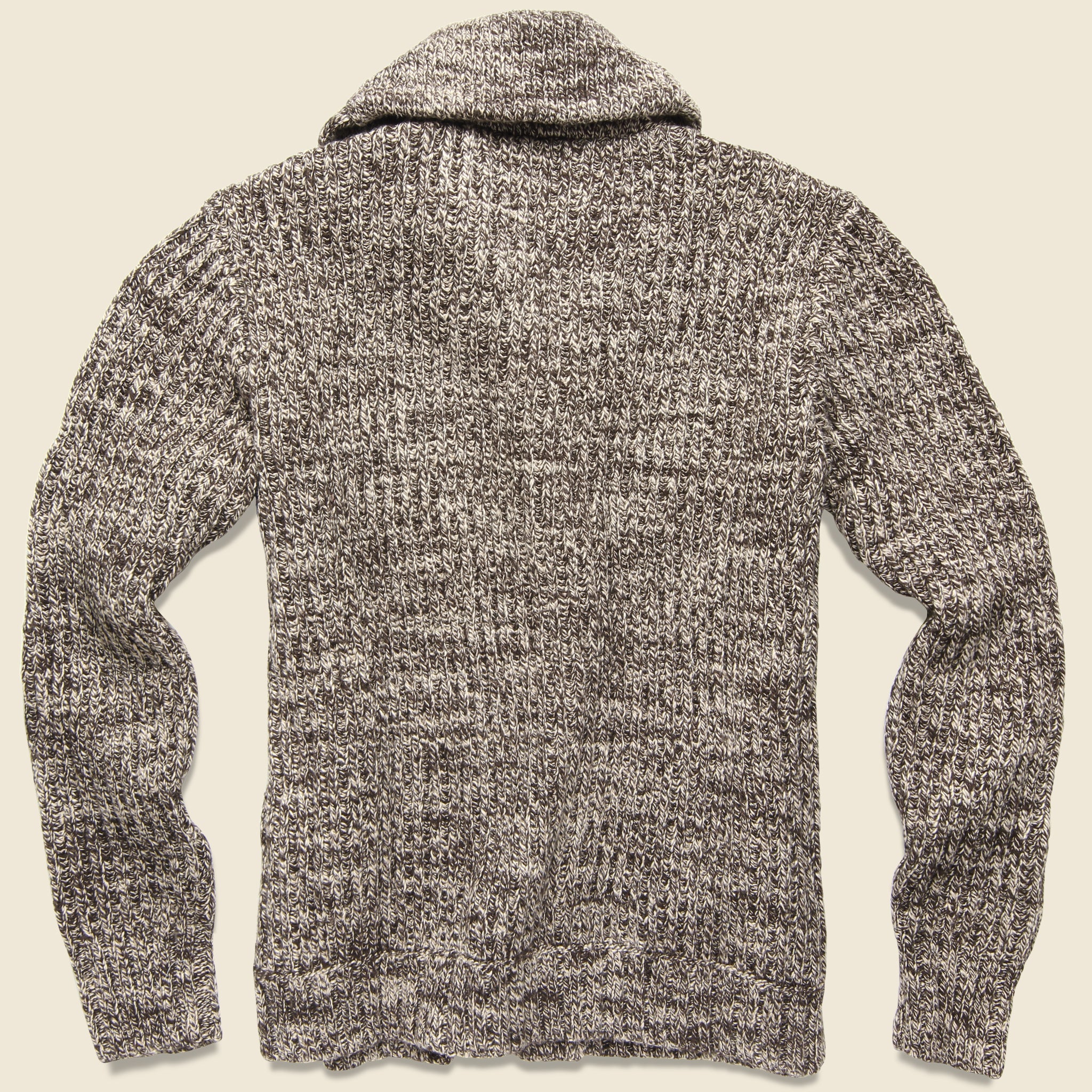 Cotton Shawl-Collar Cardigan - Brown Cream Marl - Image 2