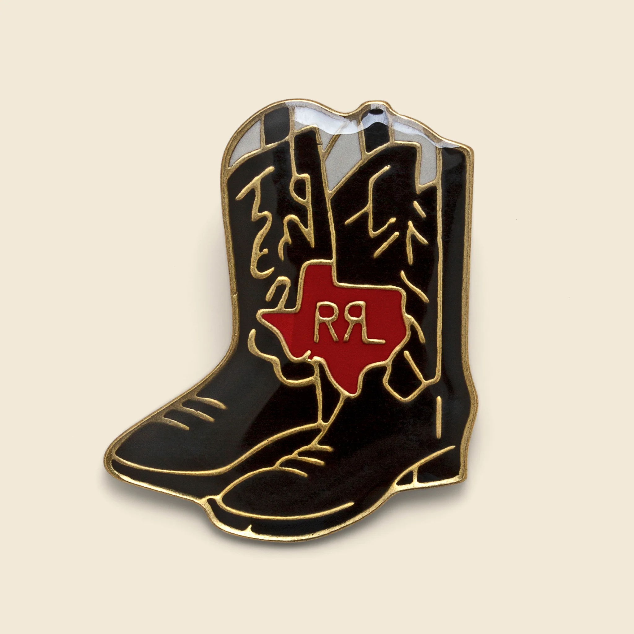 Cowboy Boot Enameled Pin - Black/Red/Silver