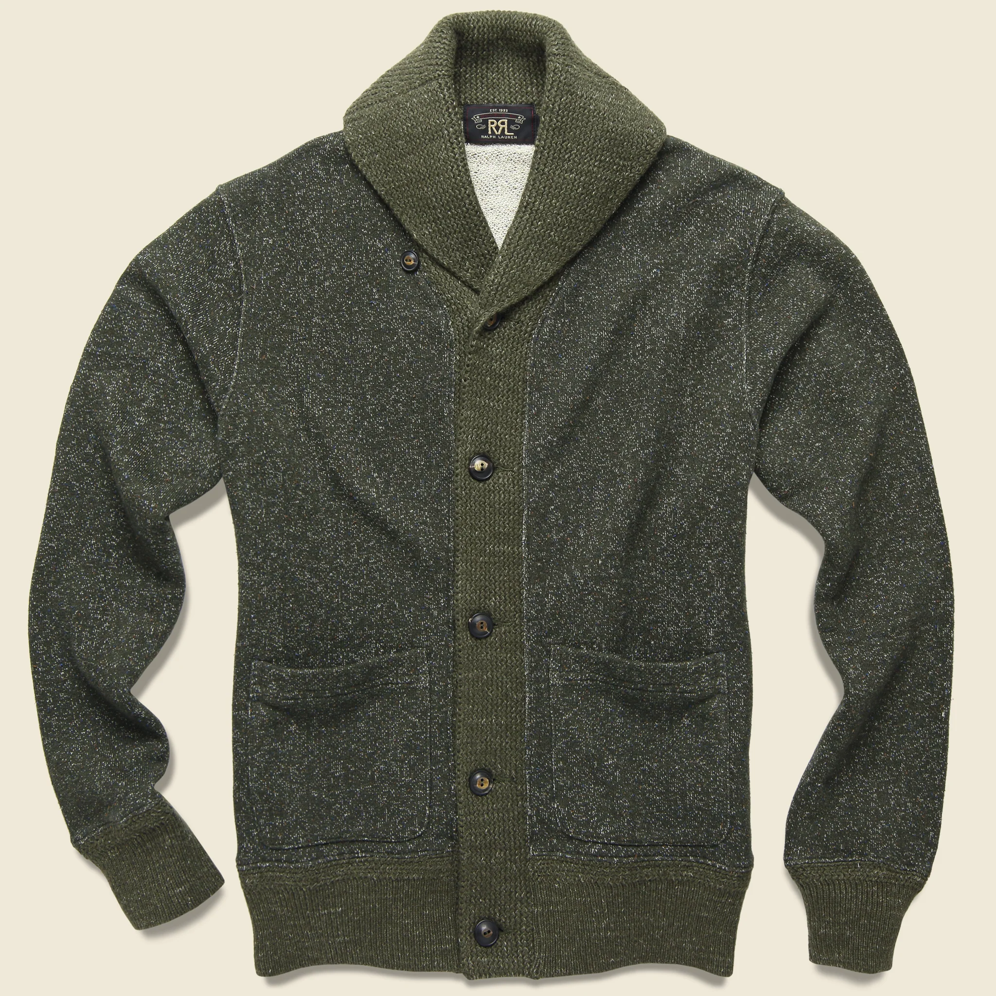 Donegal Shawl Collar Sweater - Olive