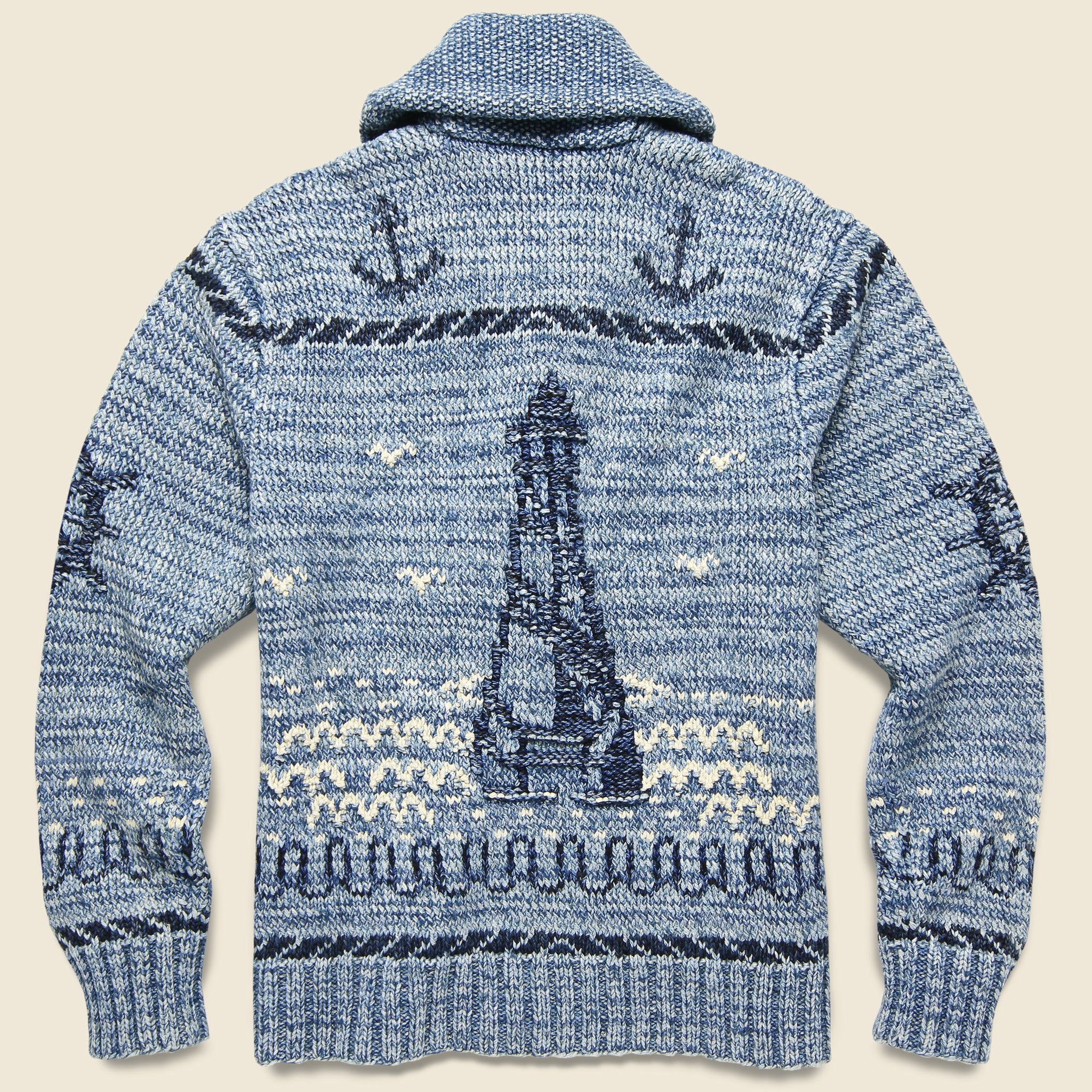 Hand-Knit Cotton-Blend Shawl Cardigan - Indigo - Image 2