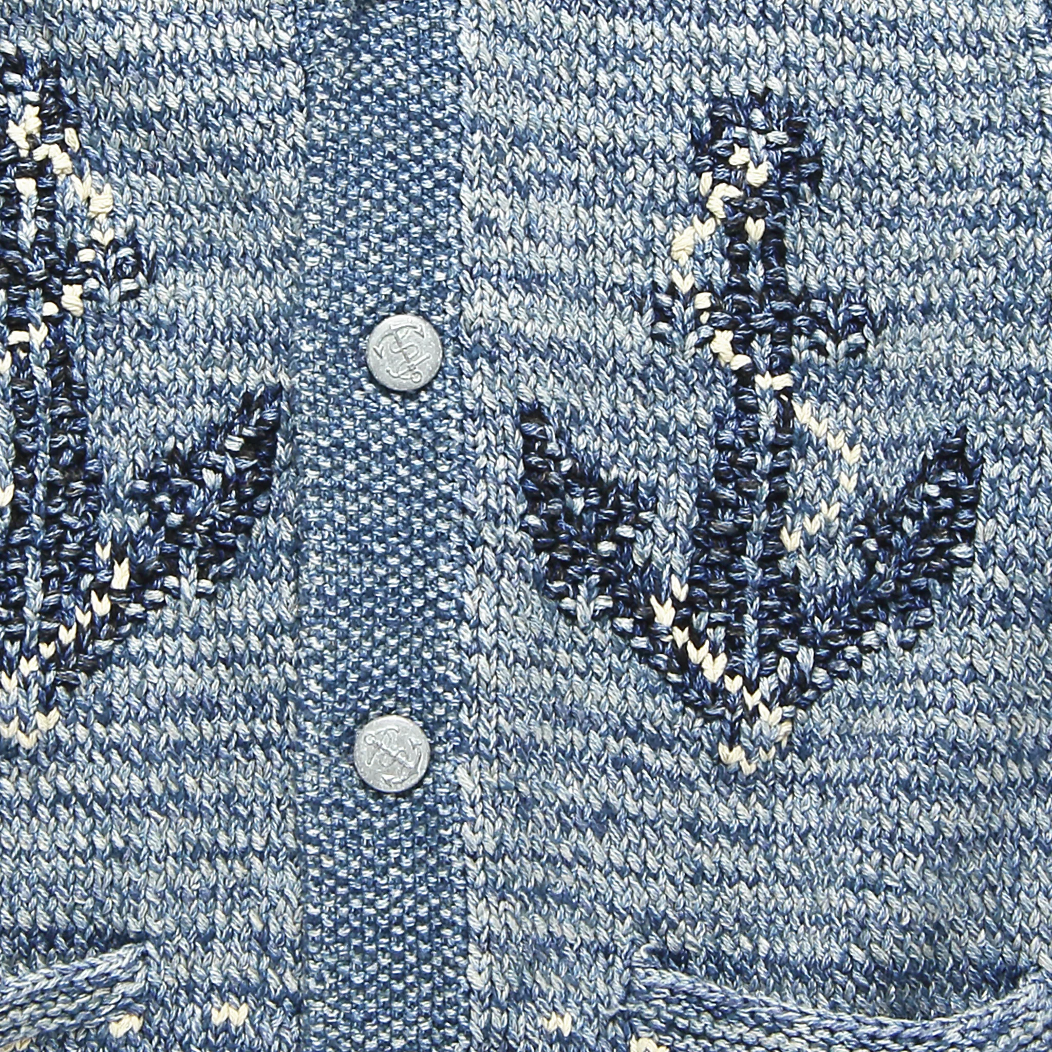 Hand-Knit Cotton-Blend Shawl Cardigan - Indigo - Image 3