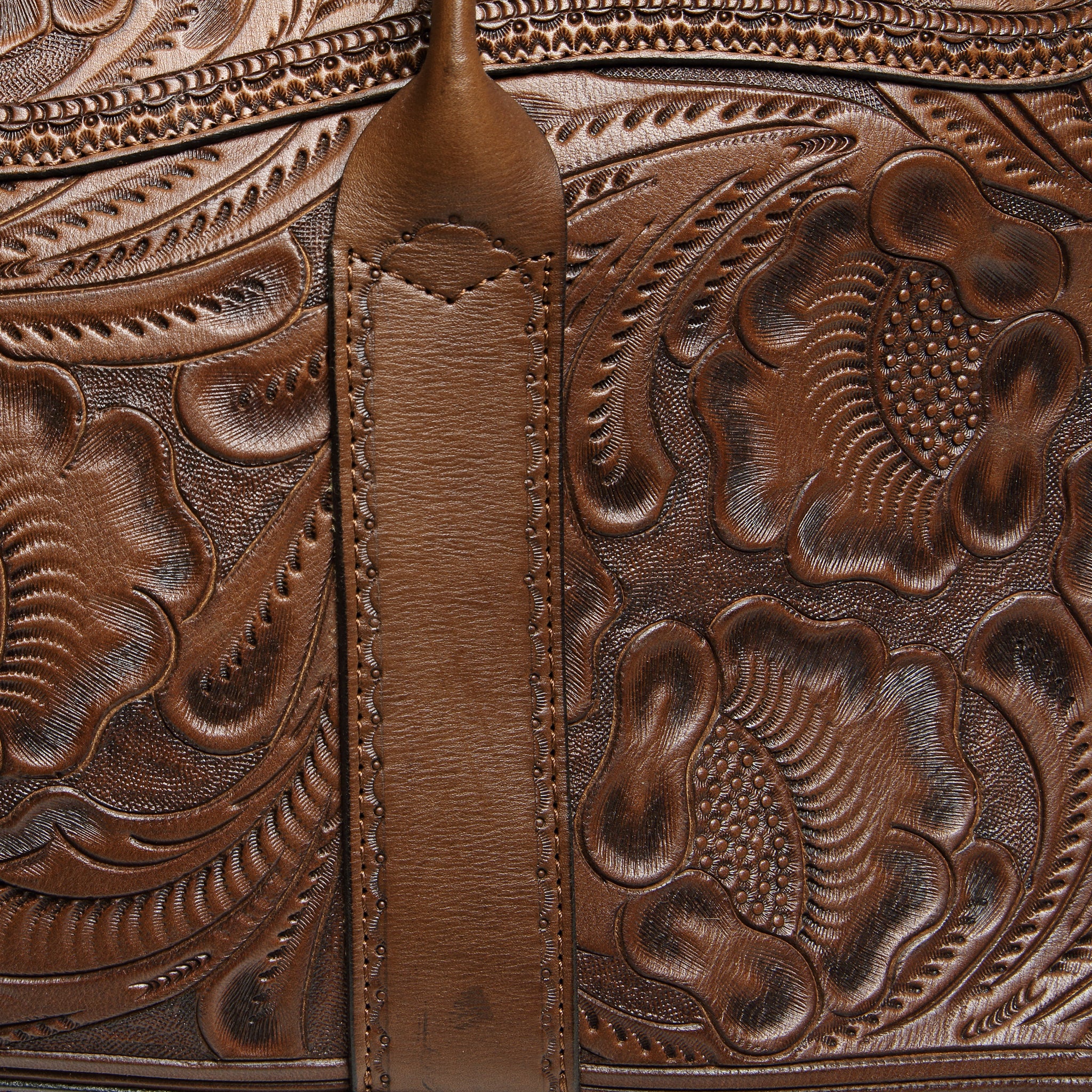 Hand-Tooled Leather Pecos Duffle Bag - Saddle Brown - Image 8