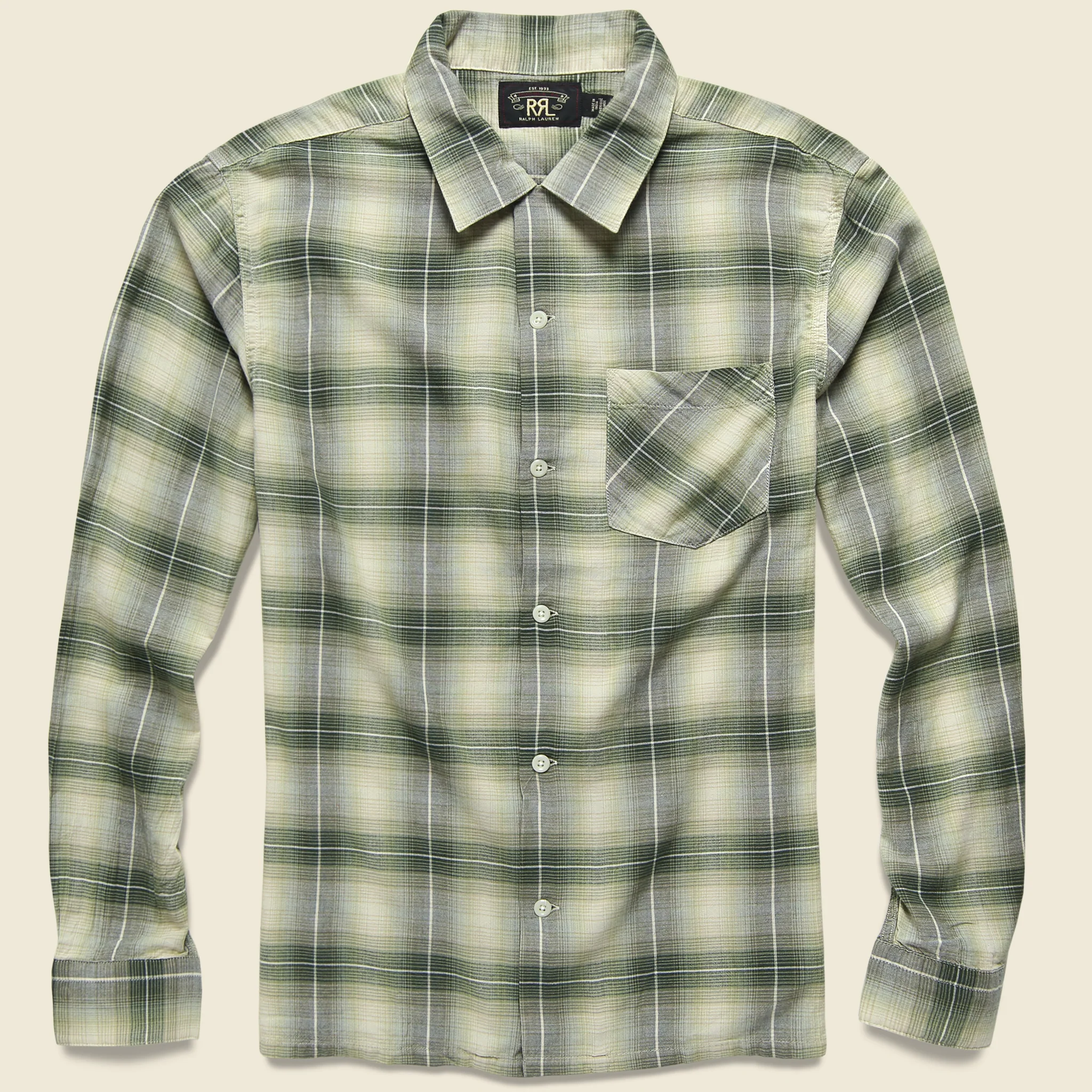 Arrow Ombre Plaid Camp Shirt - Green/Cream