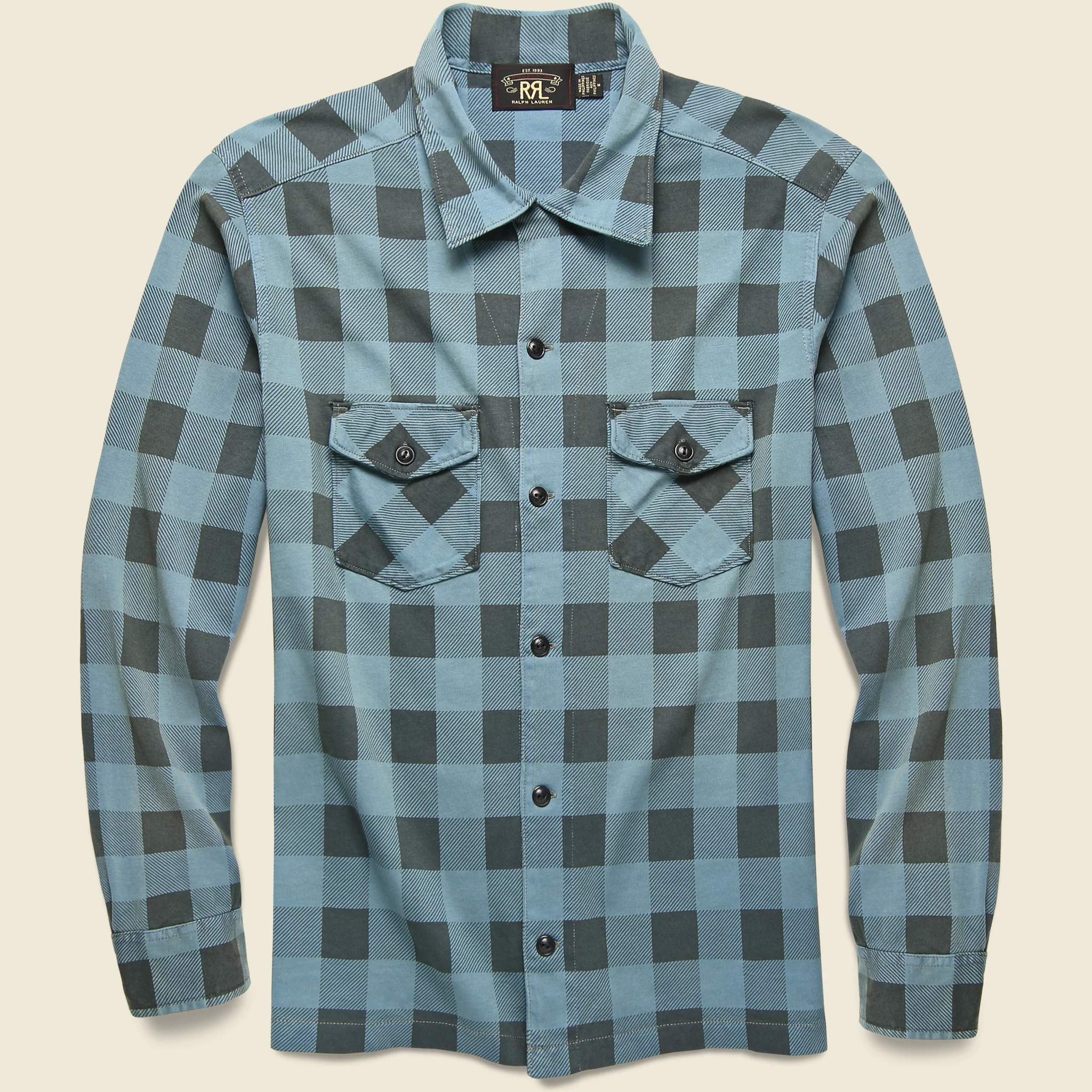 Plaid-Print Jersey Workshirt - Blue/Black