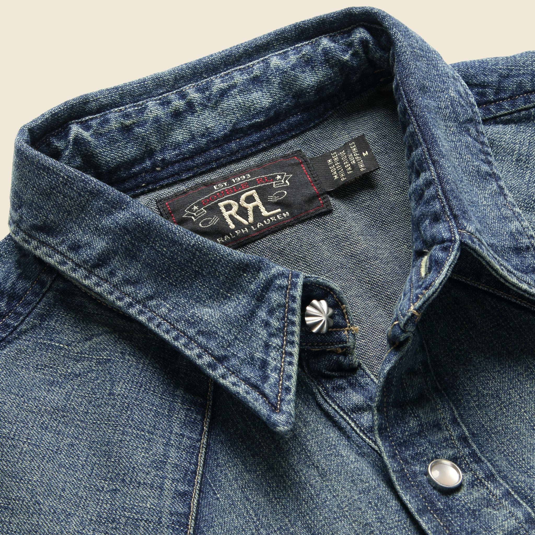 Slim Fit Denim Western Shirt - Dark Wash - Image 4