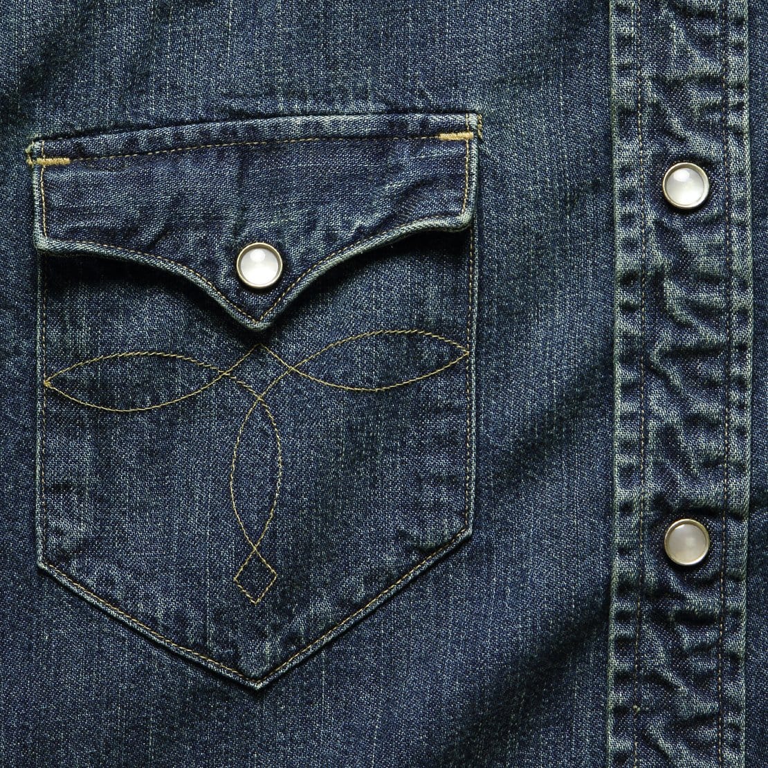 Slim Fit Denim Western Shirt - Dark Wash - Image 6