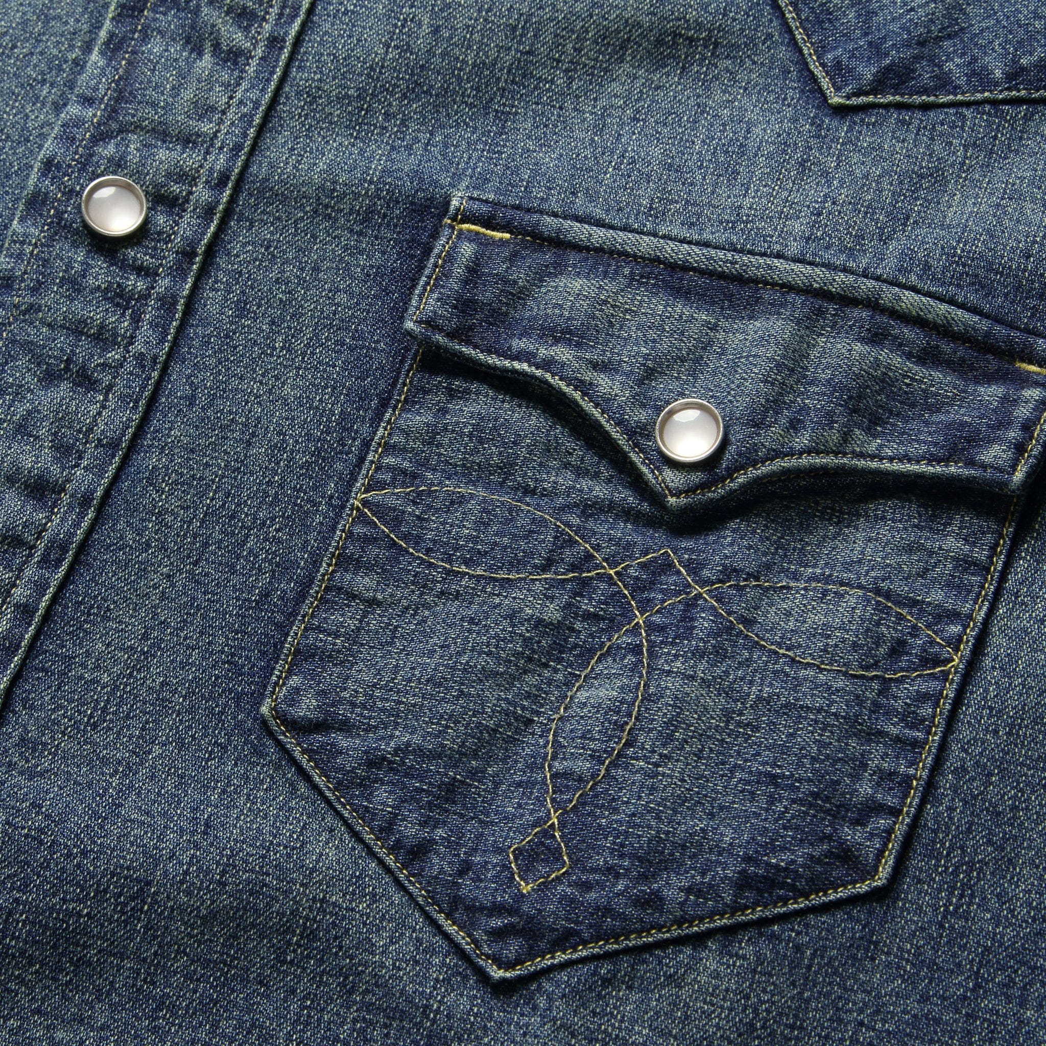 Slim Fit Denim Western Shirt - Dark Wash - Image 7