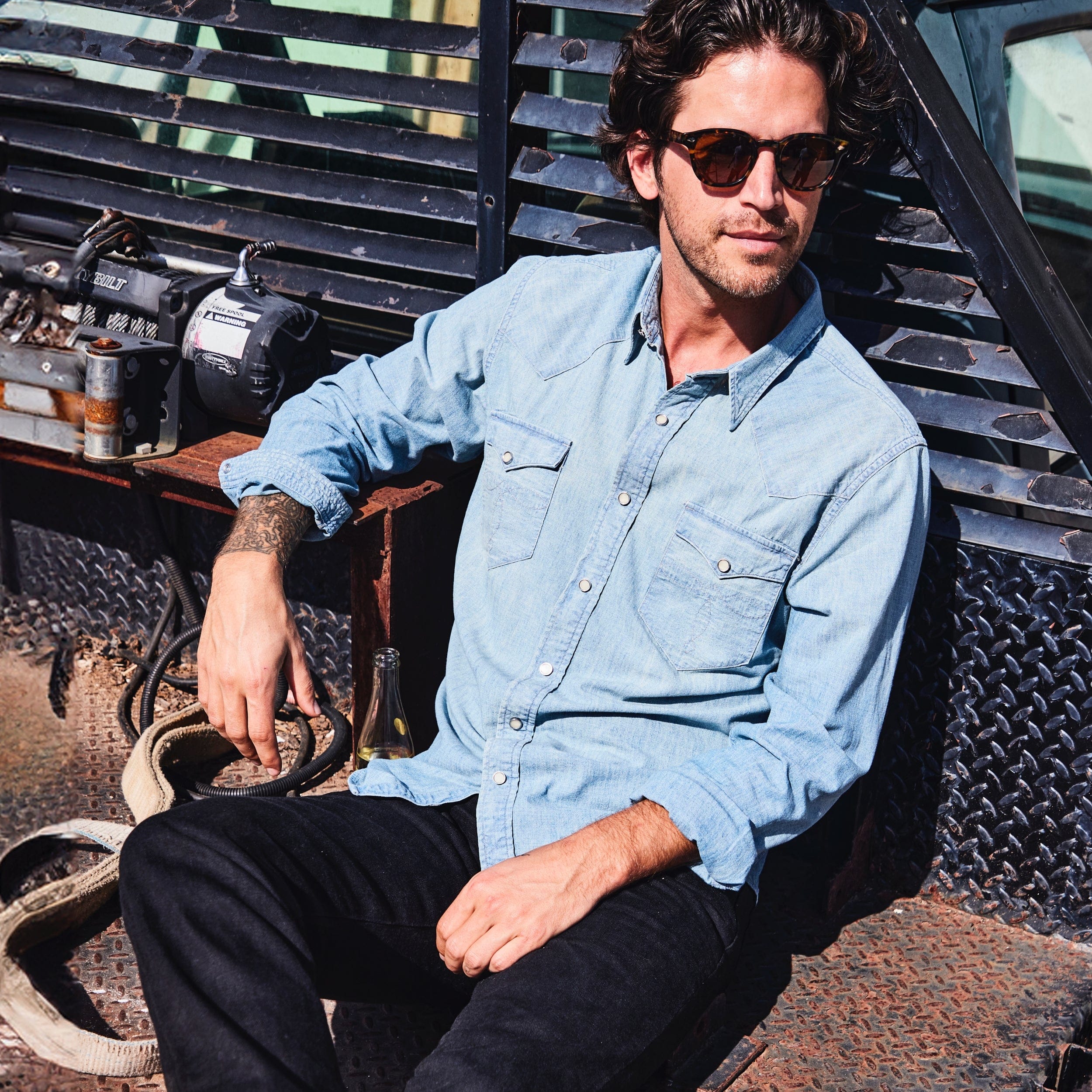 Slim Chambray Western Shirt - Davey Wash - Image 2