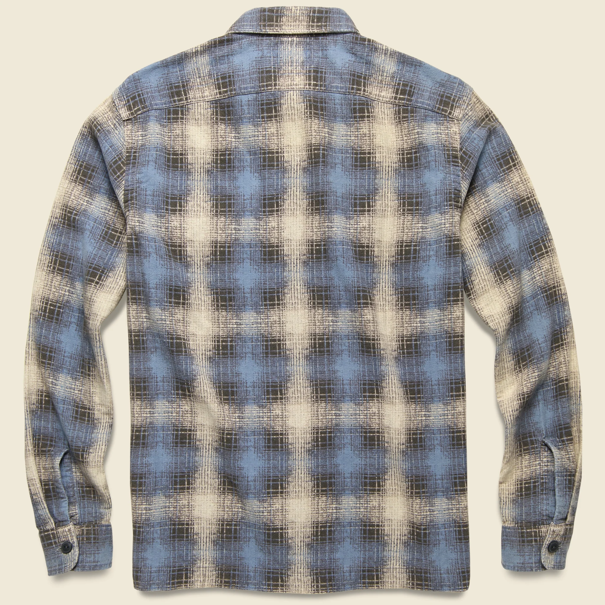 Plaid-Print Brushed Camp Shirt - Cream/Blue - Image 2