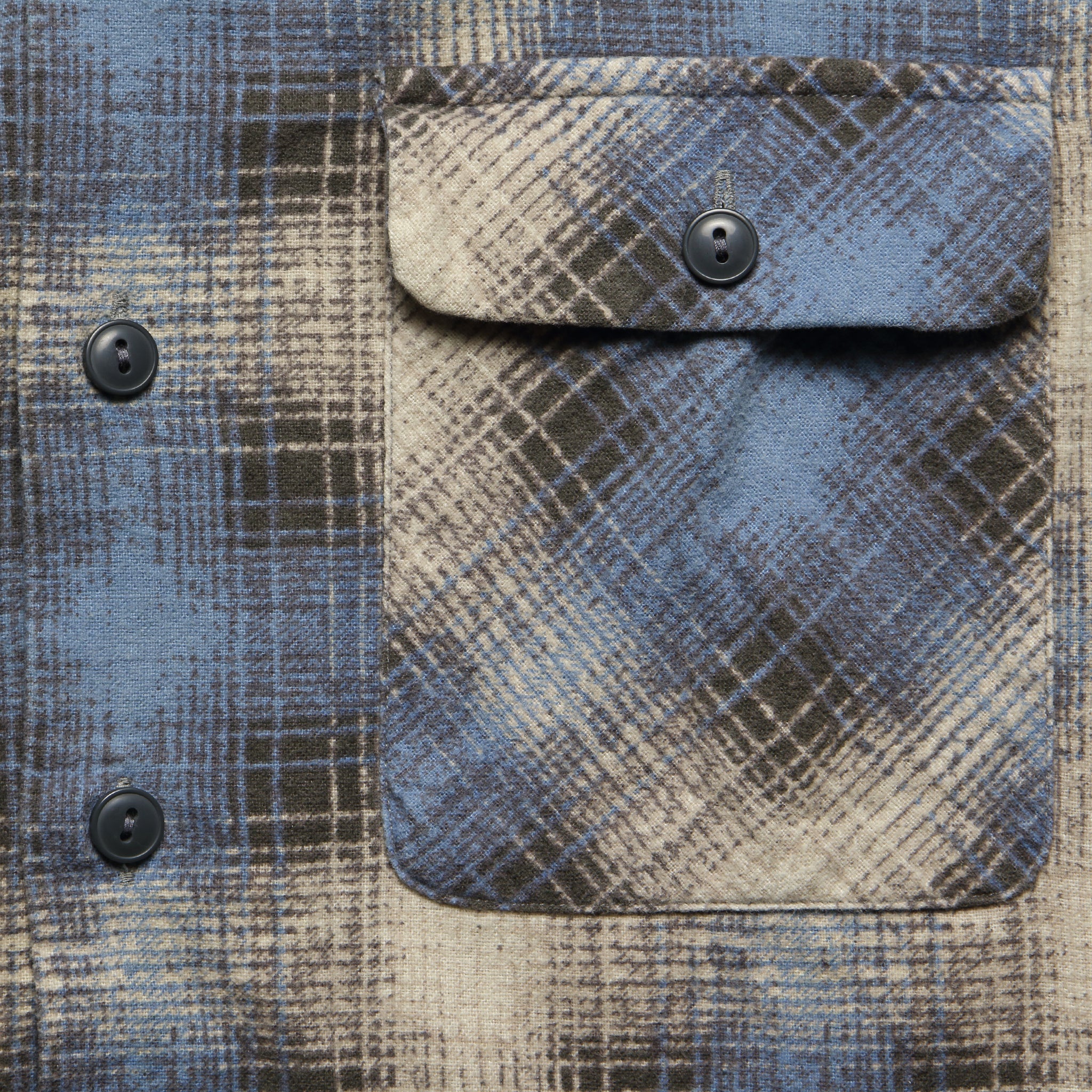 Plaid-Print Brushed Camp Shirt - Cream/Blue - Image 3