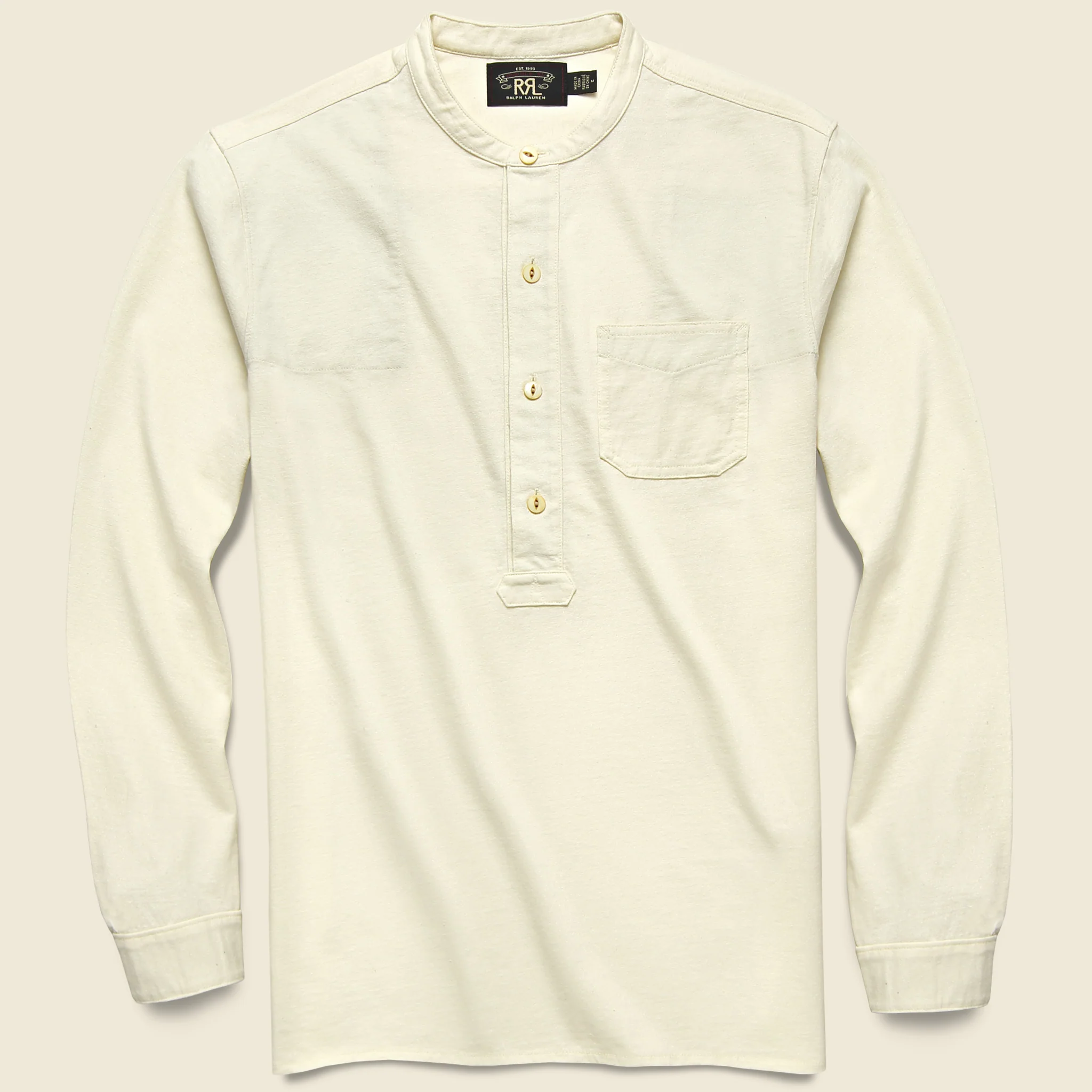 Jersey Band-Collar Shirt - Natural White