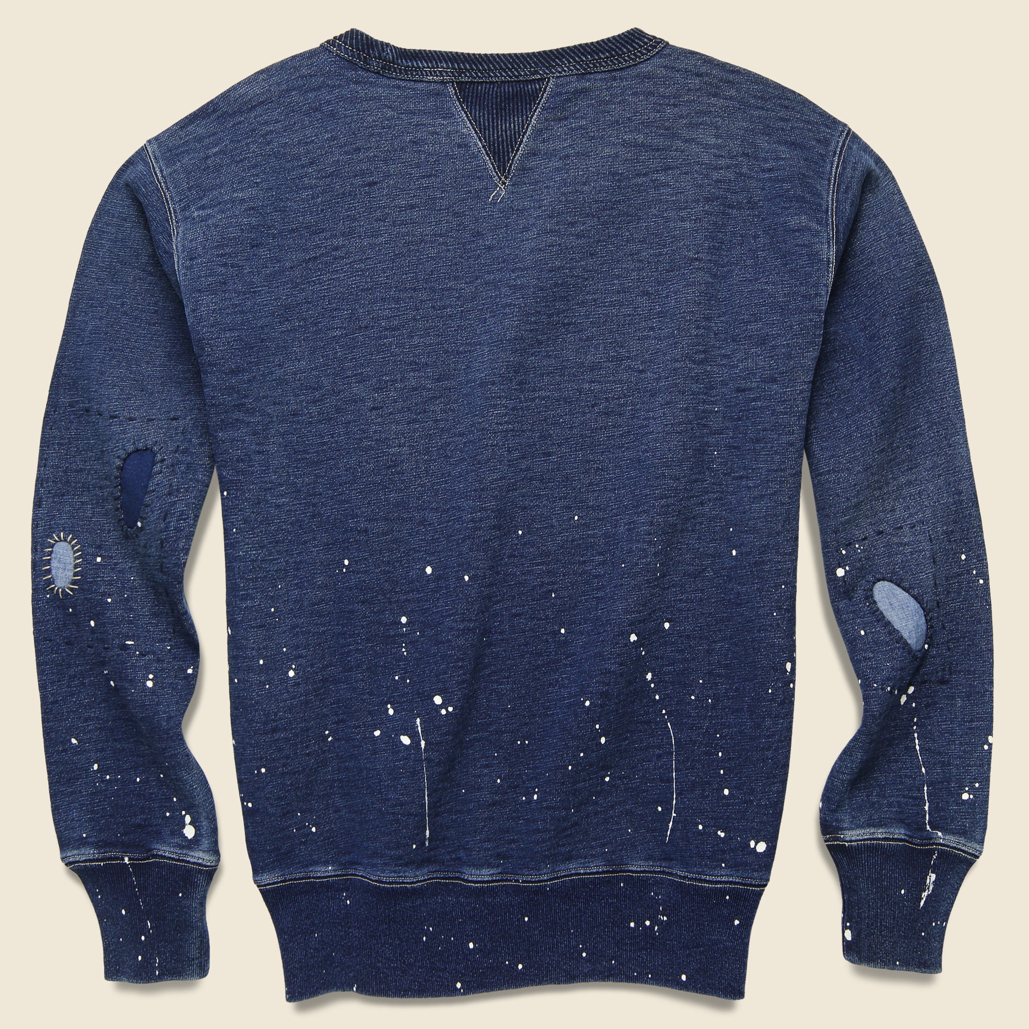 Distressed Double V Crewneck - Washed Blue Indigo - Image 2