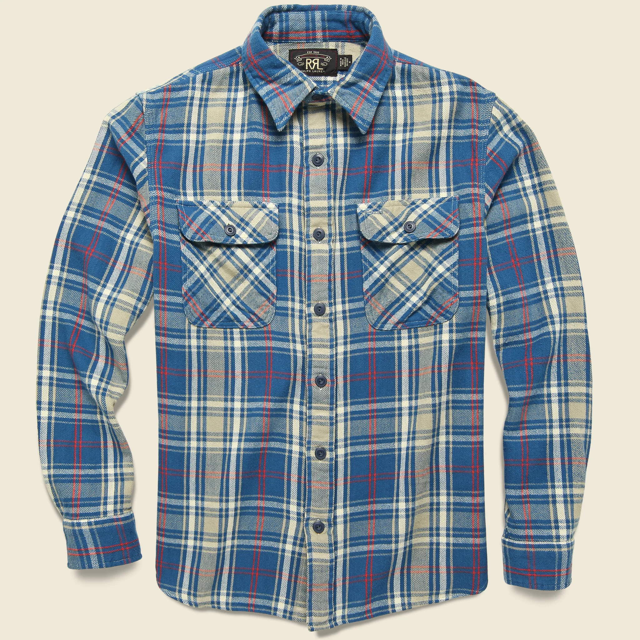 Indigo Plaid Twill Workshirt - Teal/Red