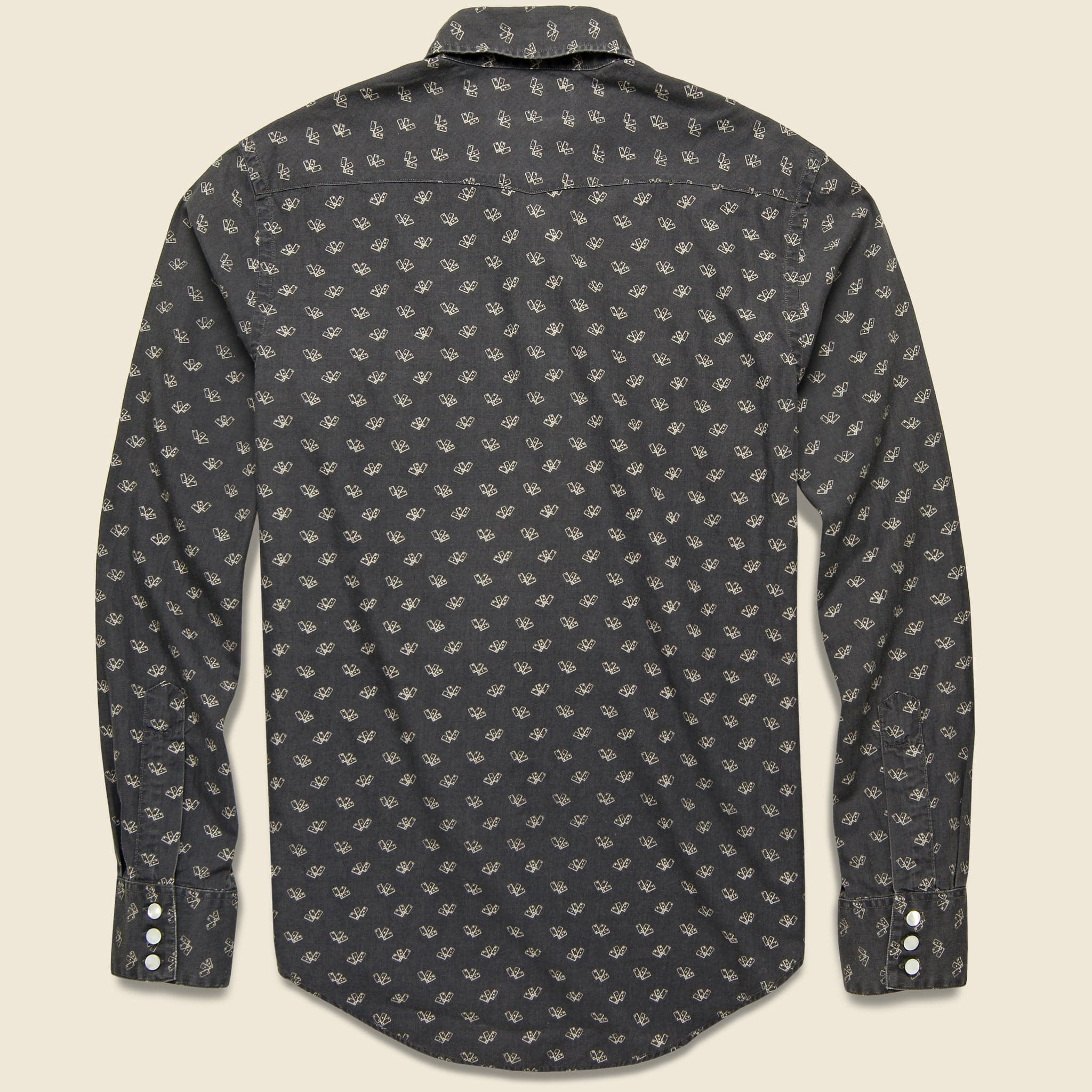 Slim Fit Card-Print Western Shirt - Sulphur Black - Image 2