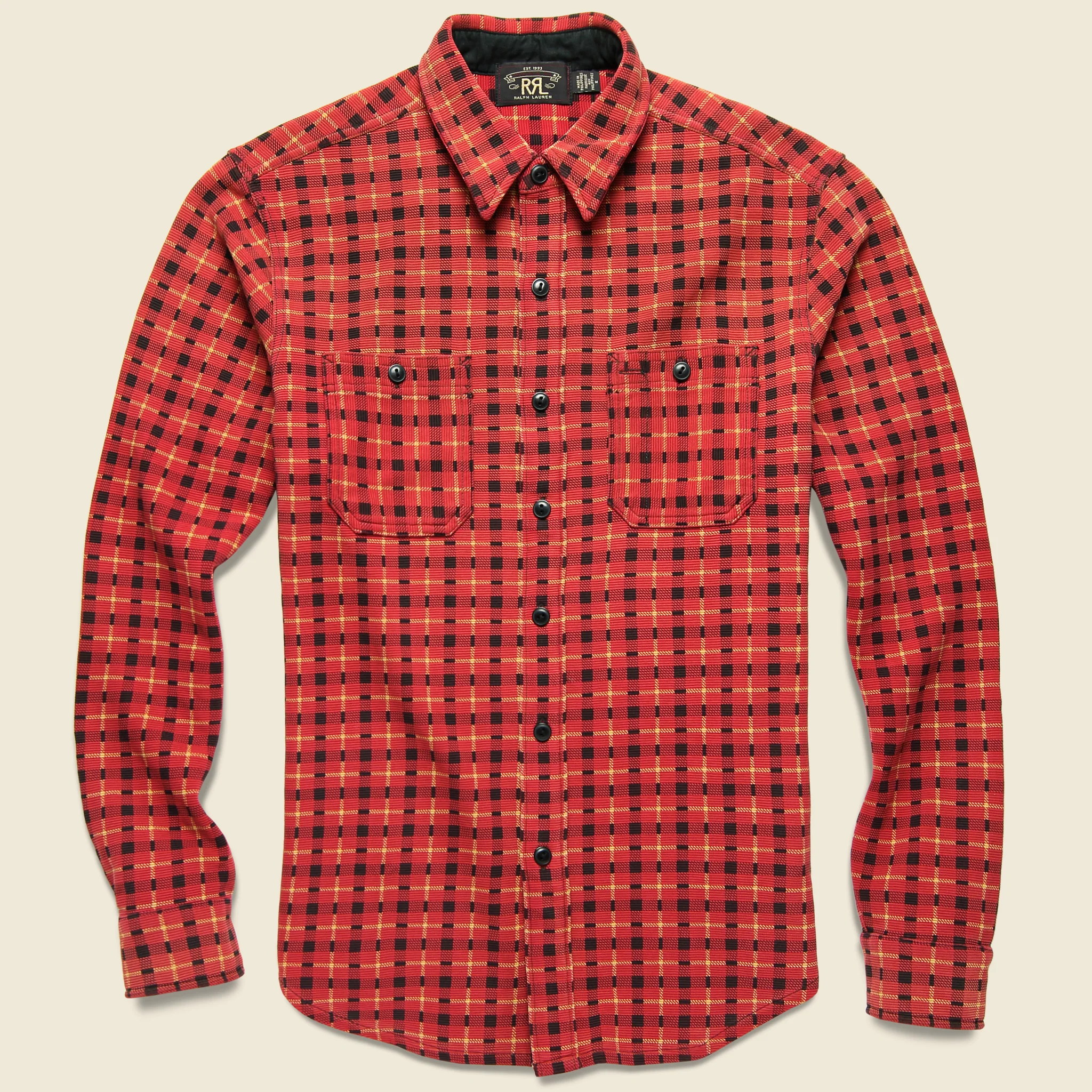 Ottoman Knit Workshirt - Red/Gold/Black Plaid