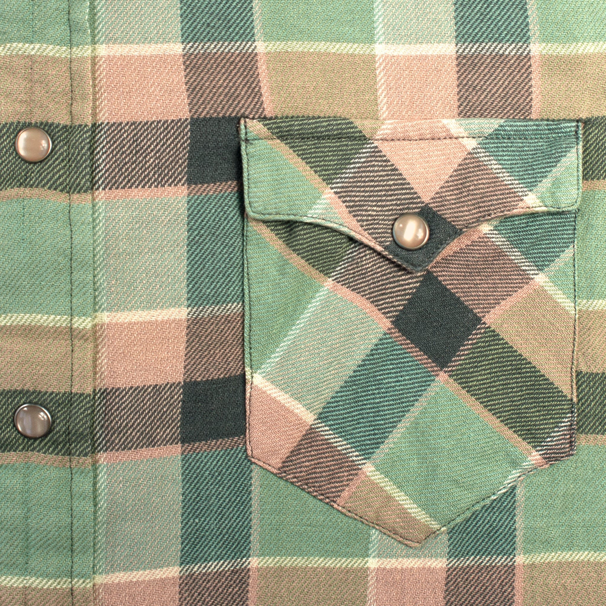 Slim Plaid Twill Western Shirt - Green/Coral - Image 3