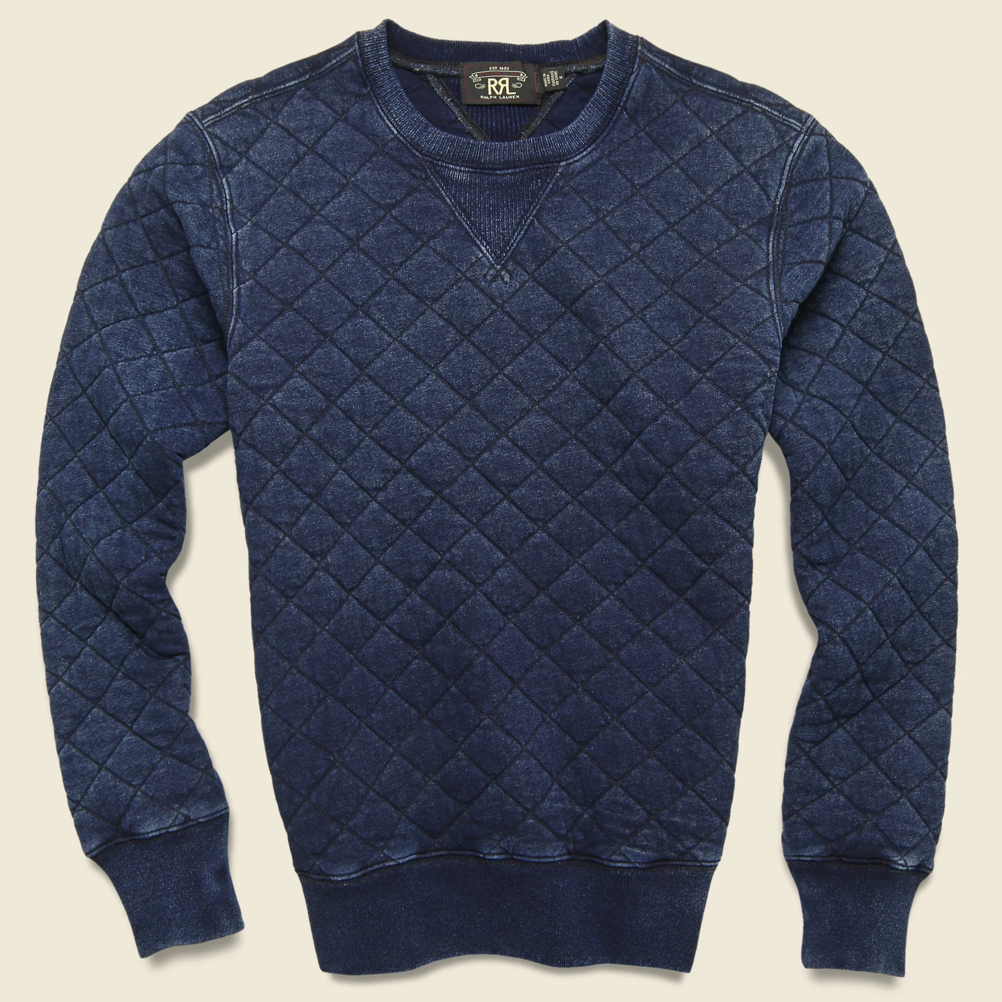 Quilted Cotton Crewneck - Rinsed Indigo Blue