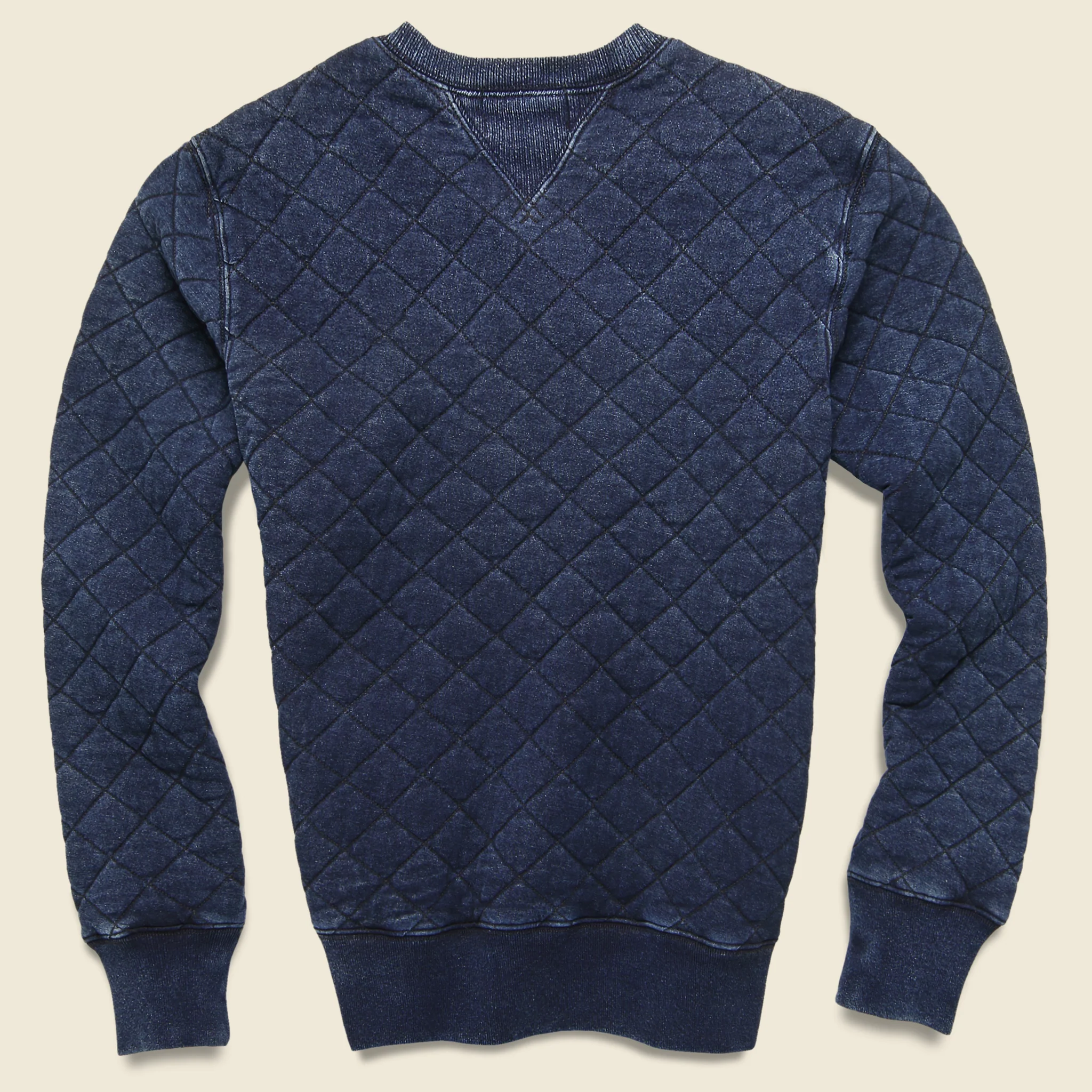 Quilted Cotton Crewneck - Rinsed Indigo Blue - Image 2