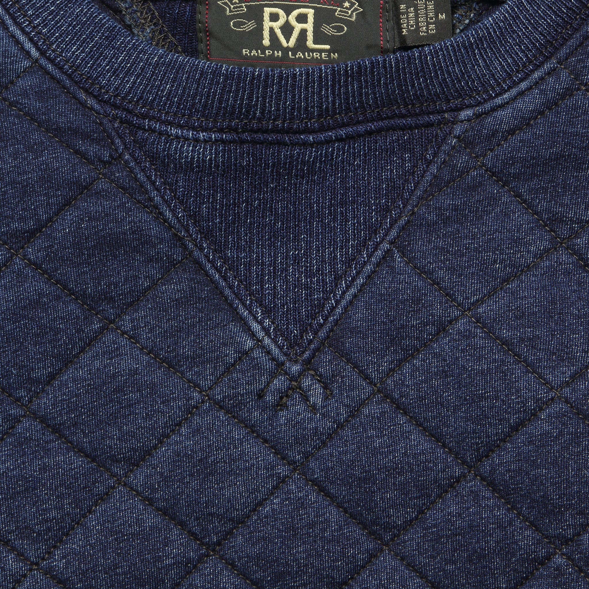 Quilted Cotton Crewneck - Rinsed Indigo Blue - Image 3