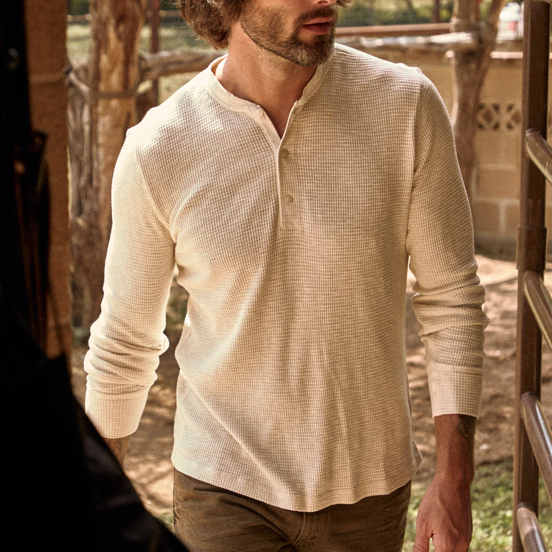 Waffle-Knit Henley - Paper White - Image 2