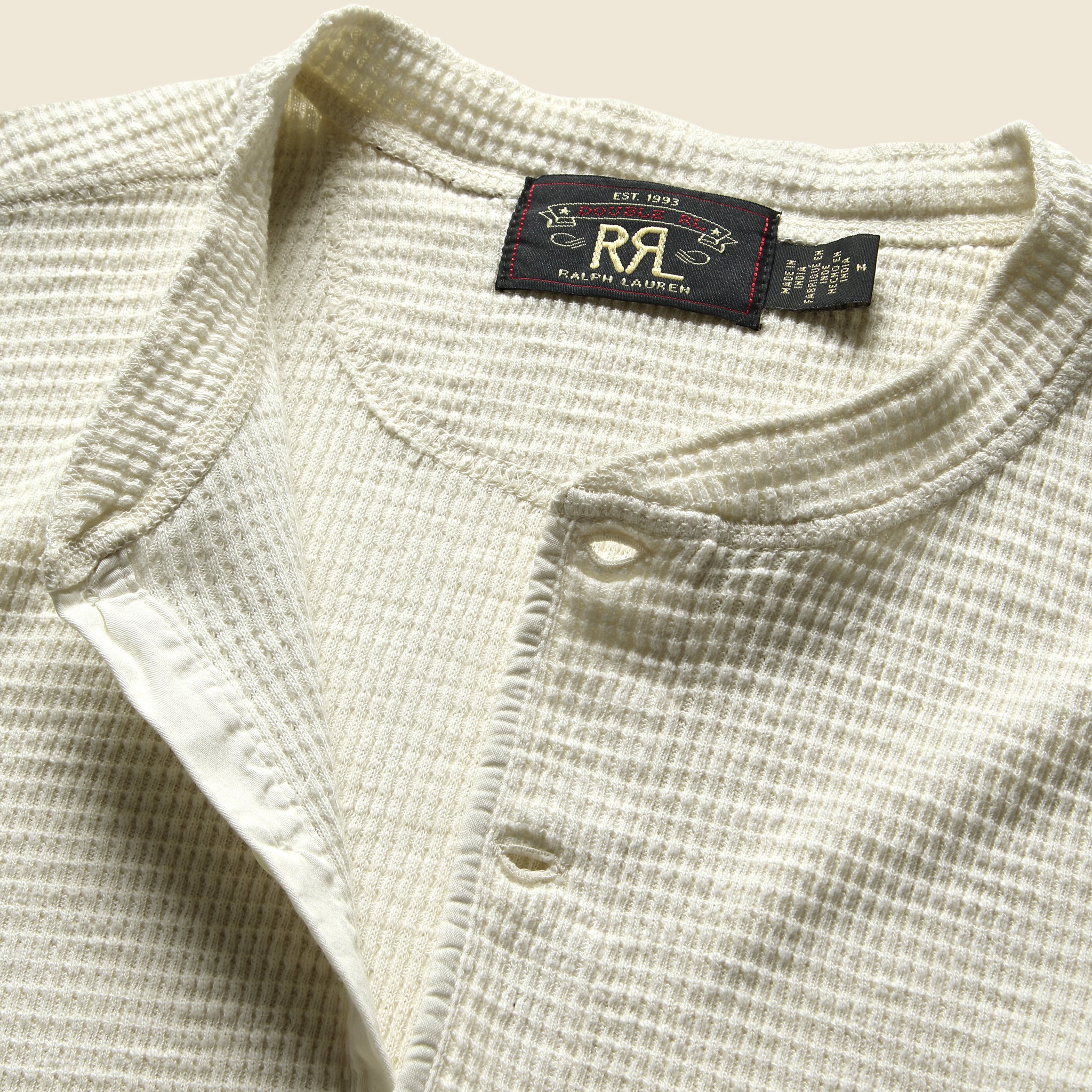 Waffle-Knit Henley - Paper White - Image 3