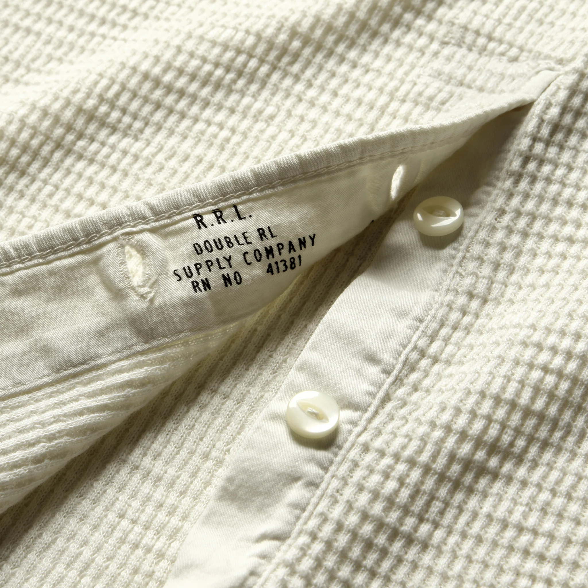 Waffle-Knit Henley - Paper White - Image 4