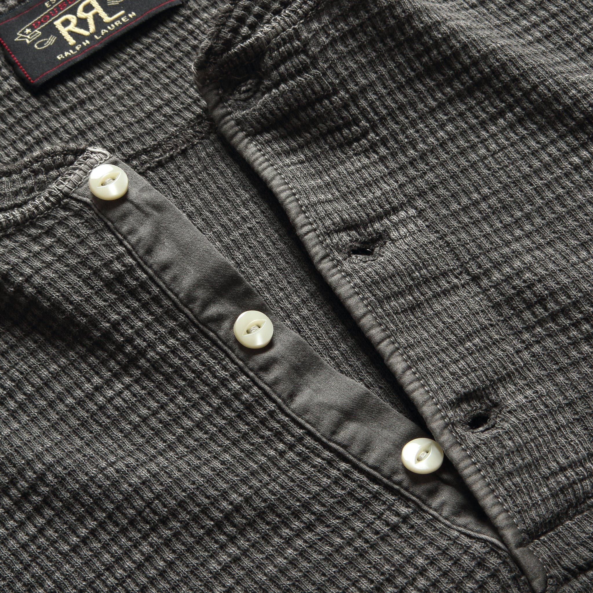 Waffle-Knit Henley - Faded Black - Image 4