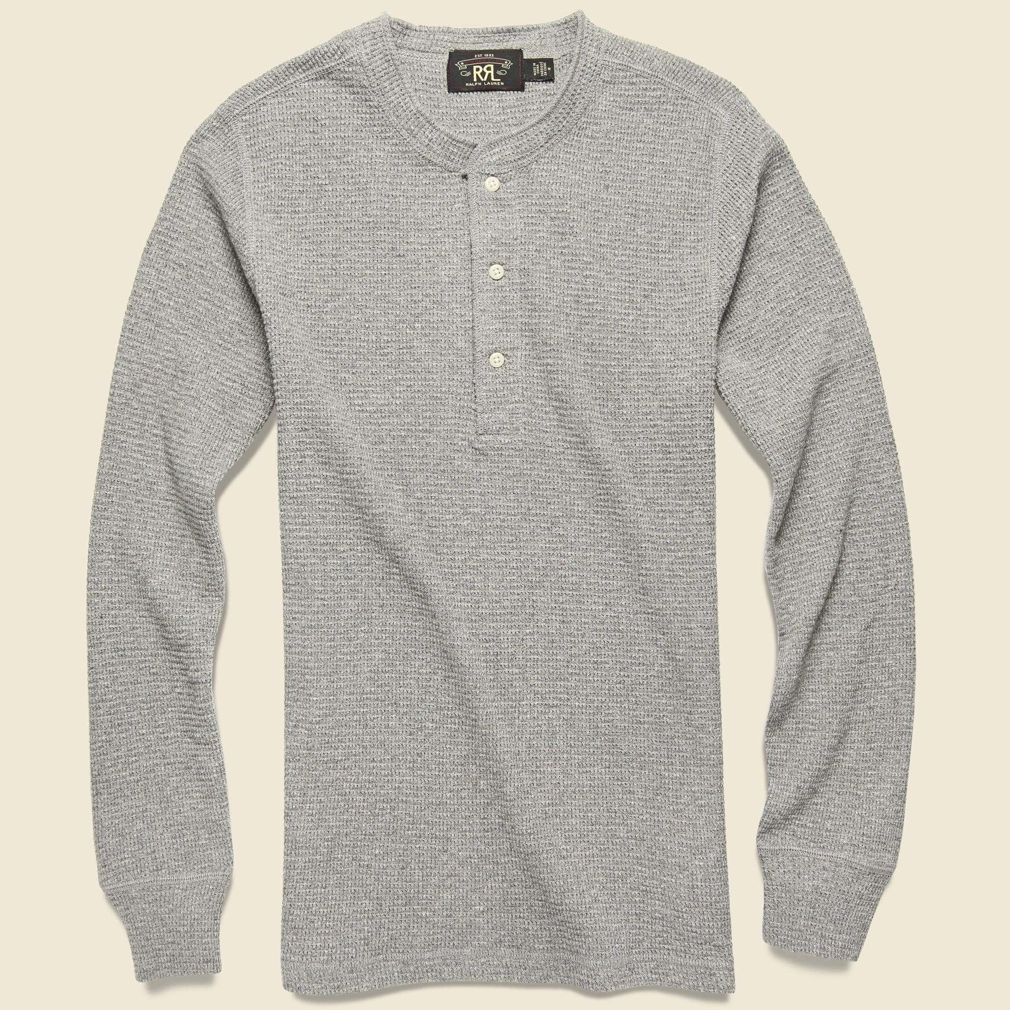 Waffle-Knit Henley - Cool Grey Siro