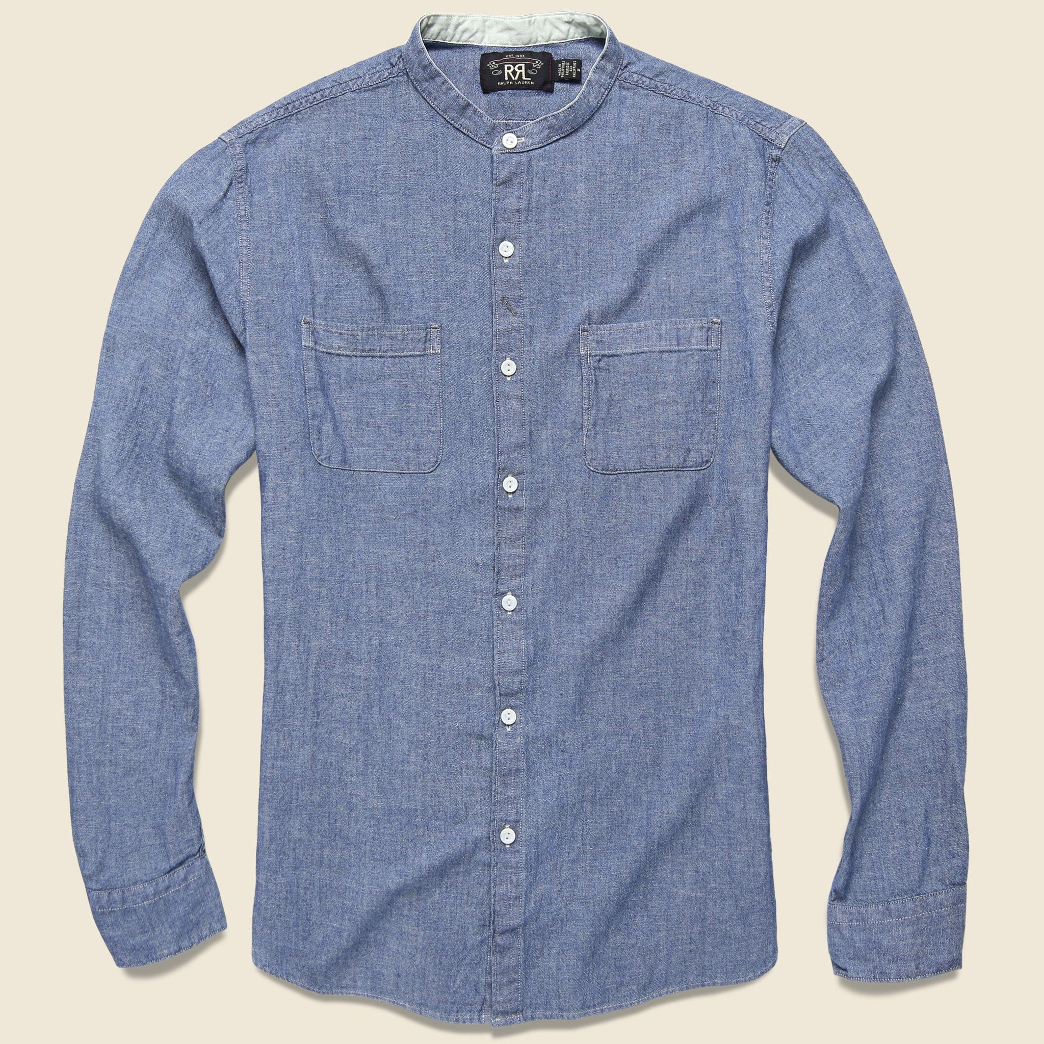 Weiland Band Collar Shirt - Indigo Chambray