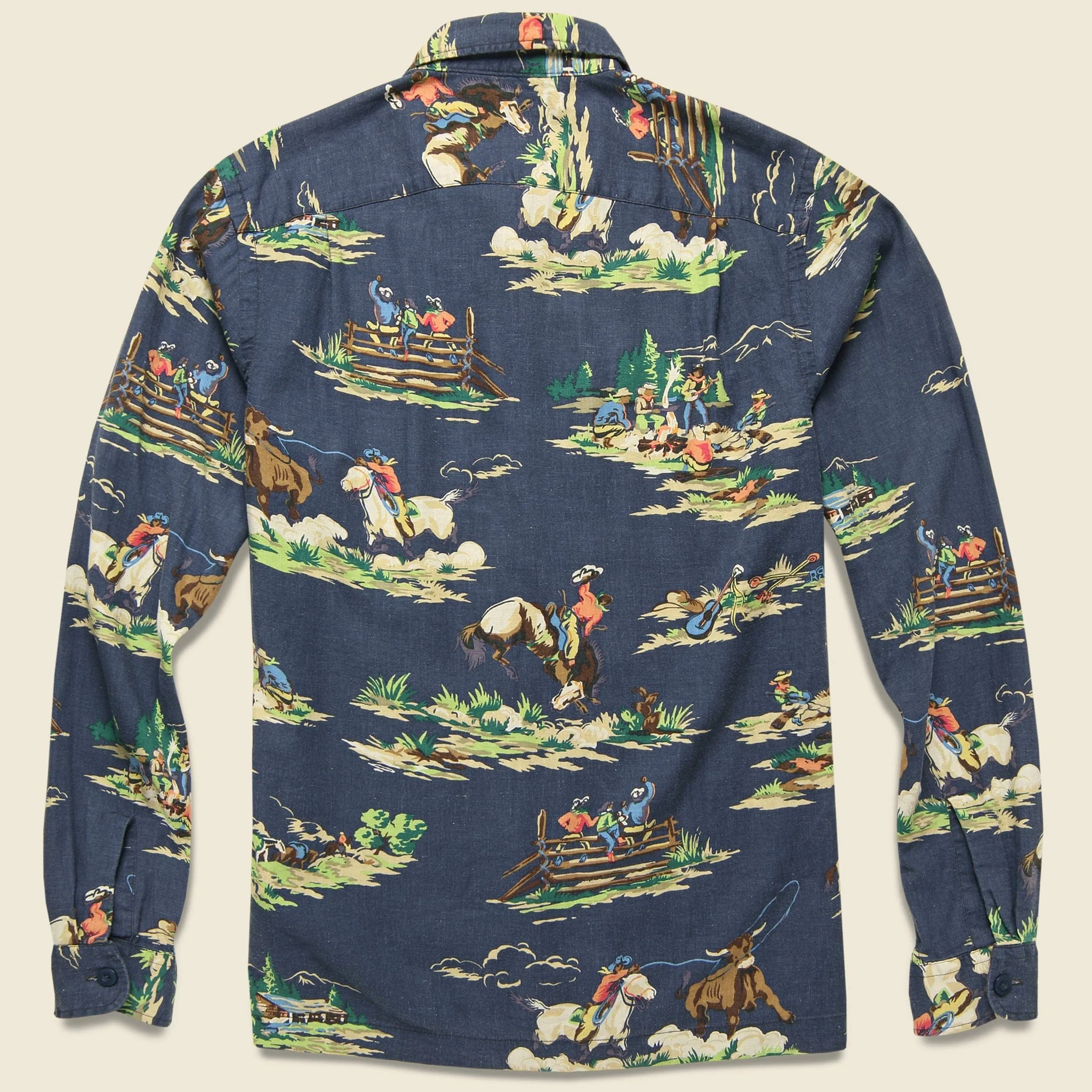 Western Print Towns Camp Shirt - Navy Multi - Image 2