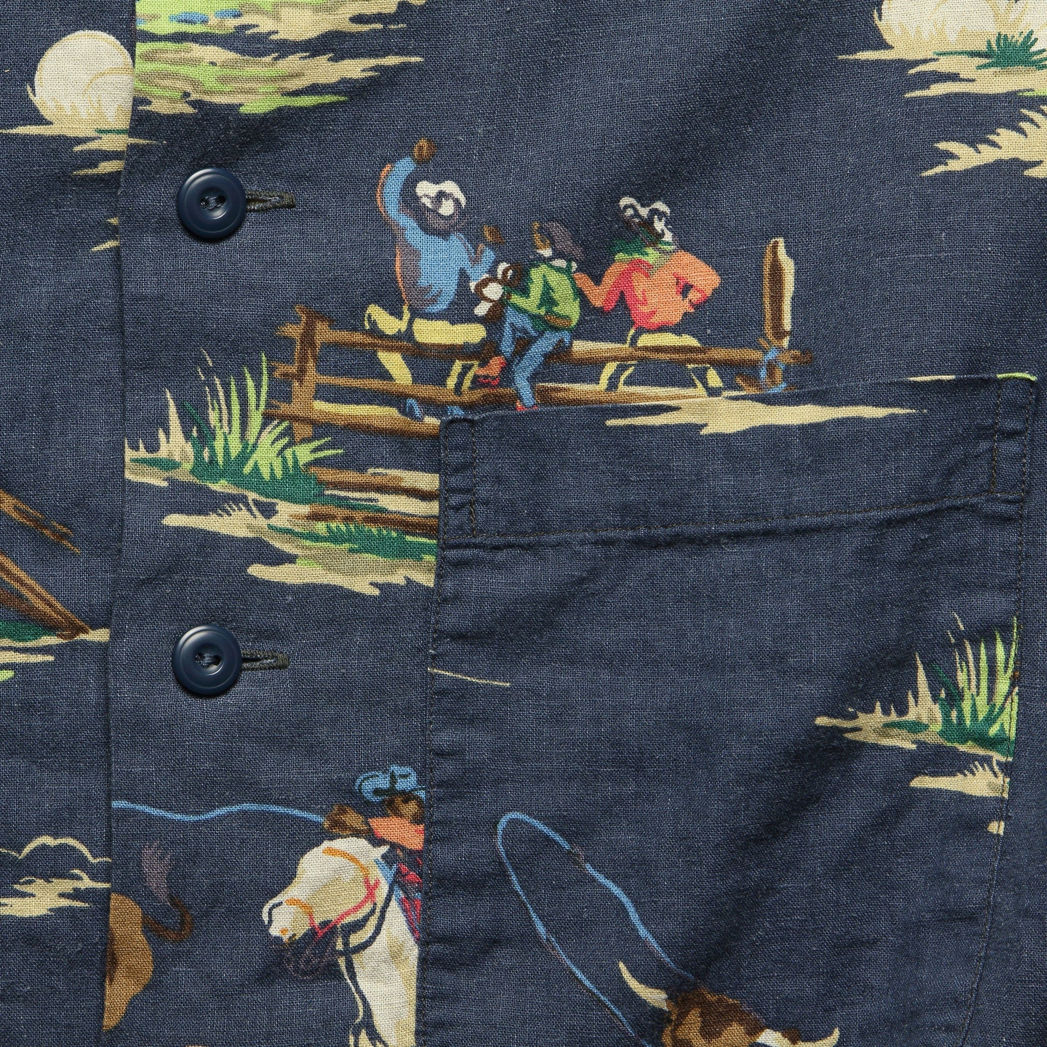 Western Print Towns Camp Shirt - Navy Multi - Image 4