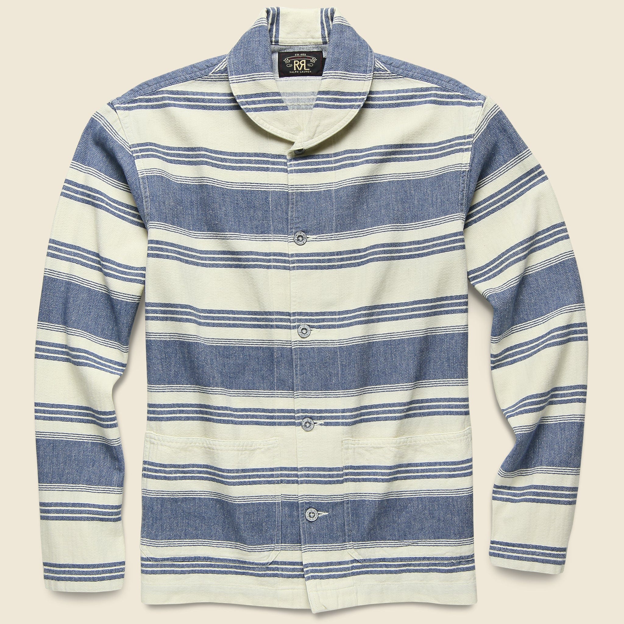 Striped Twill Overshirt - Cream/Indigo