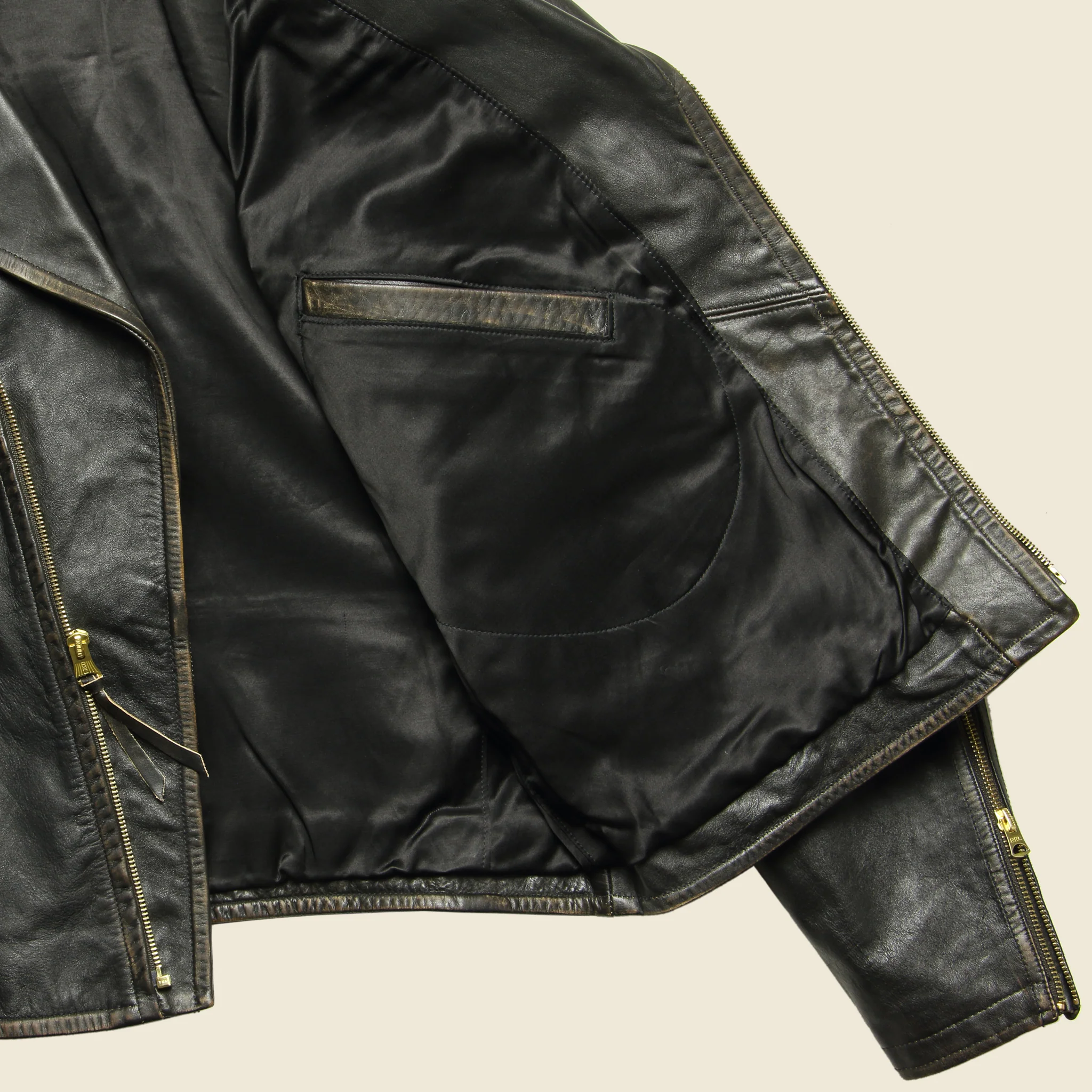 Leather Moto Jacket - Black/Brown - Image 3