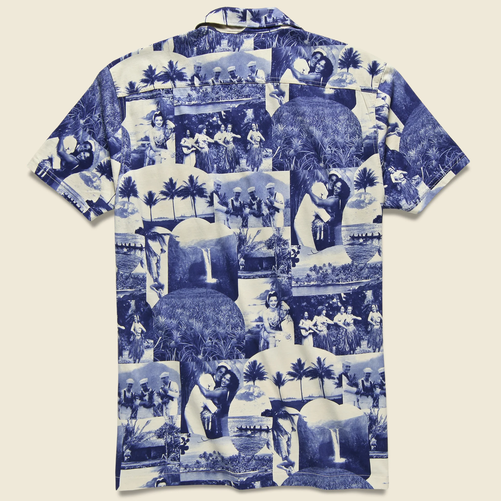 Photo-Print Jersey Camp Shirt - Blue/Cream - Image 2