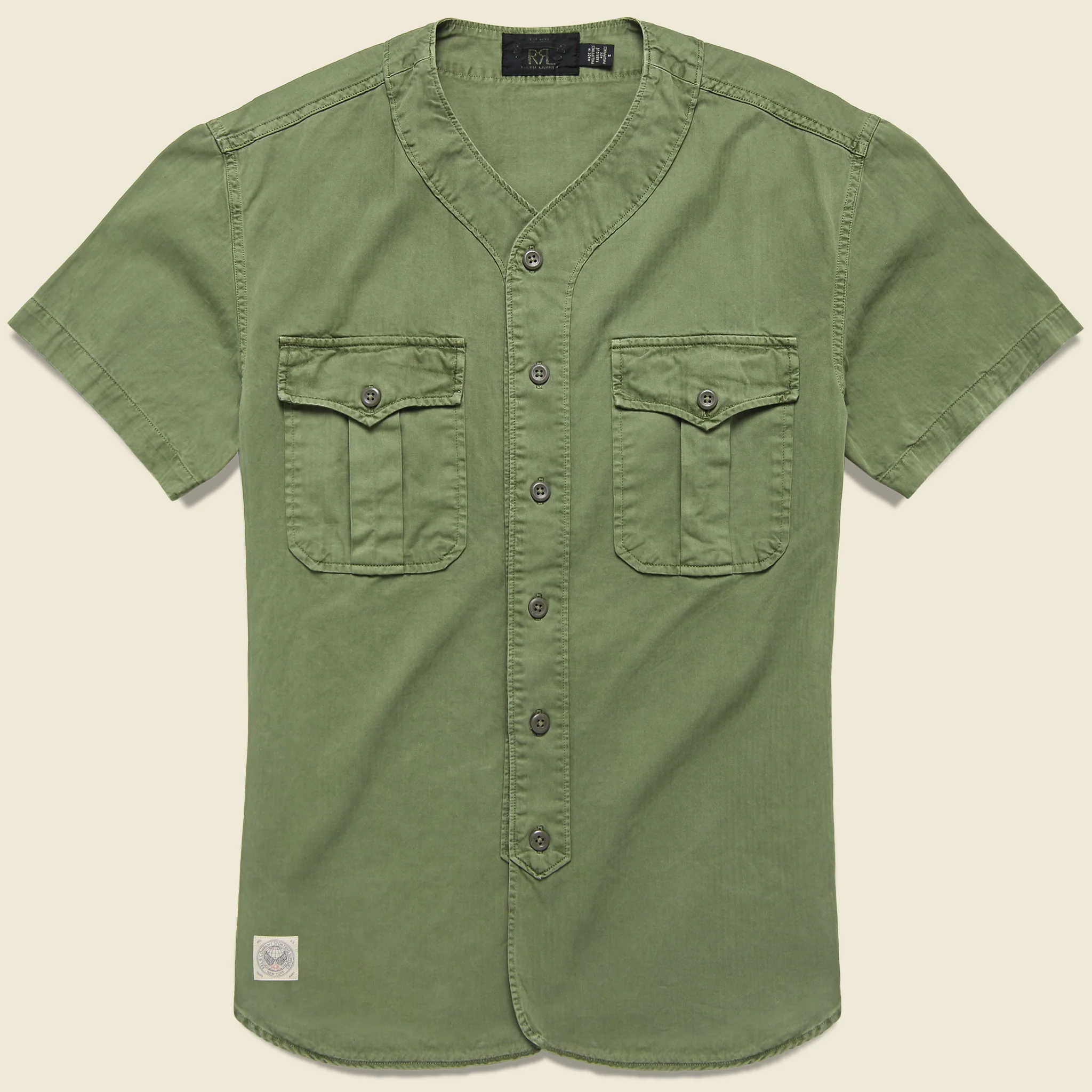 Moore Herringbone Baseball Shirt - Dusty Olive