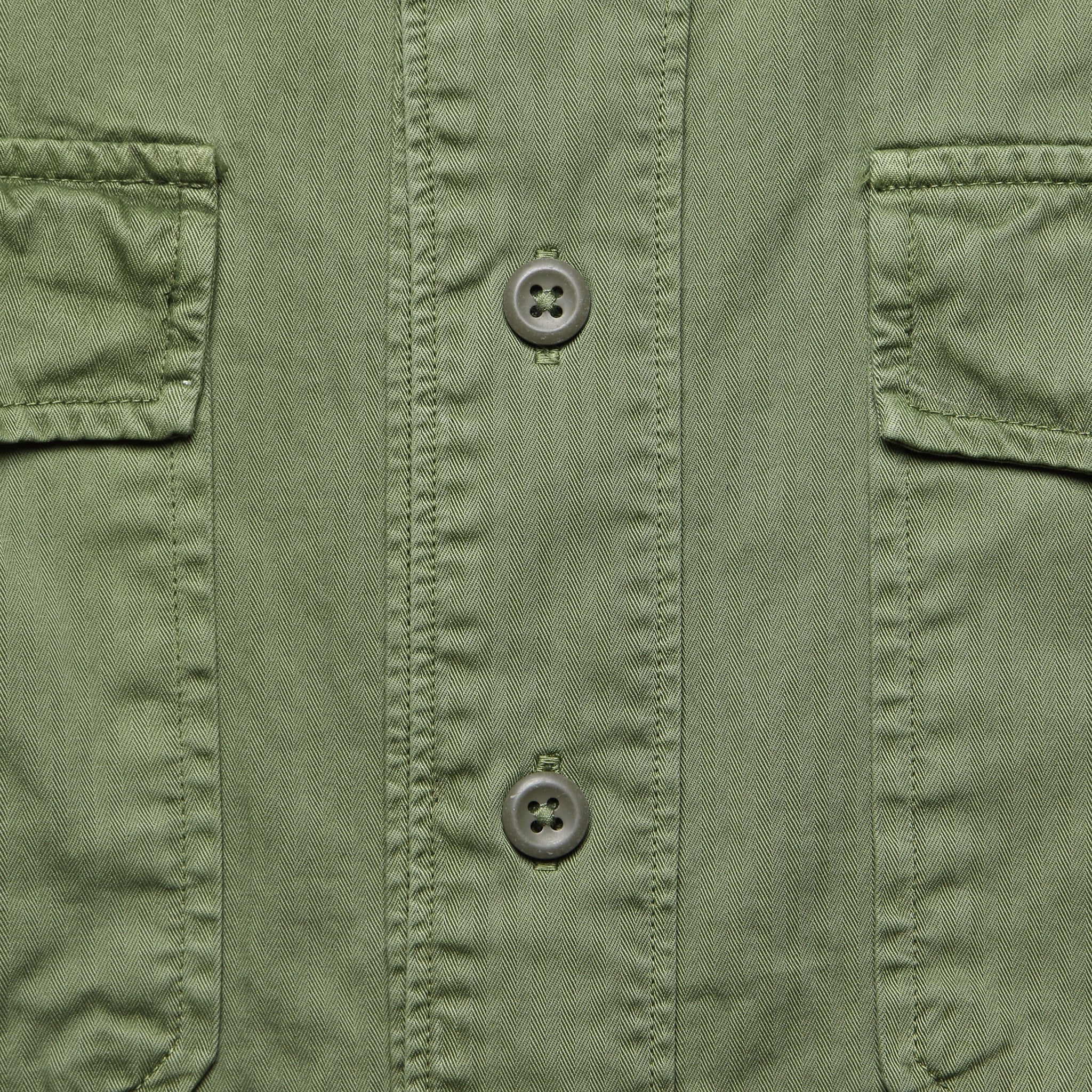 Moore Herringbone Baseball Shirt - Dusty Olive - Image 3