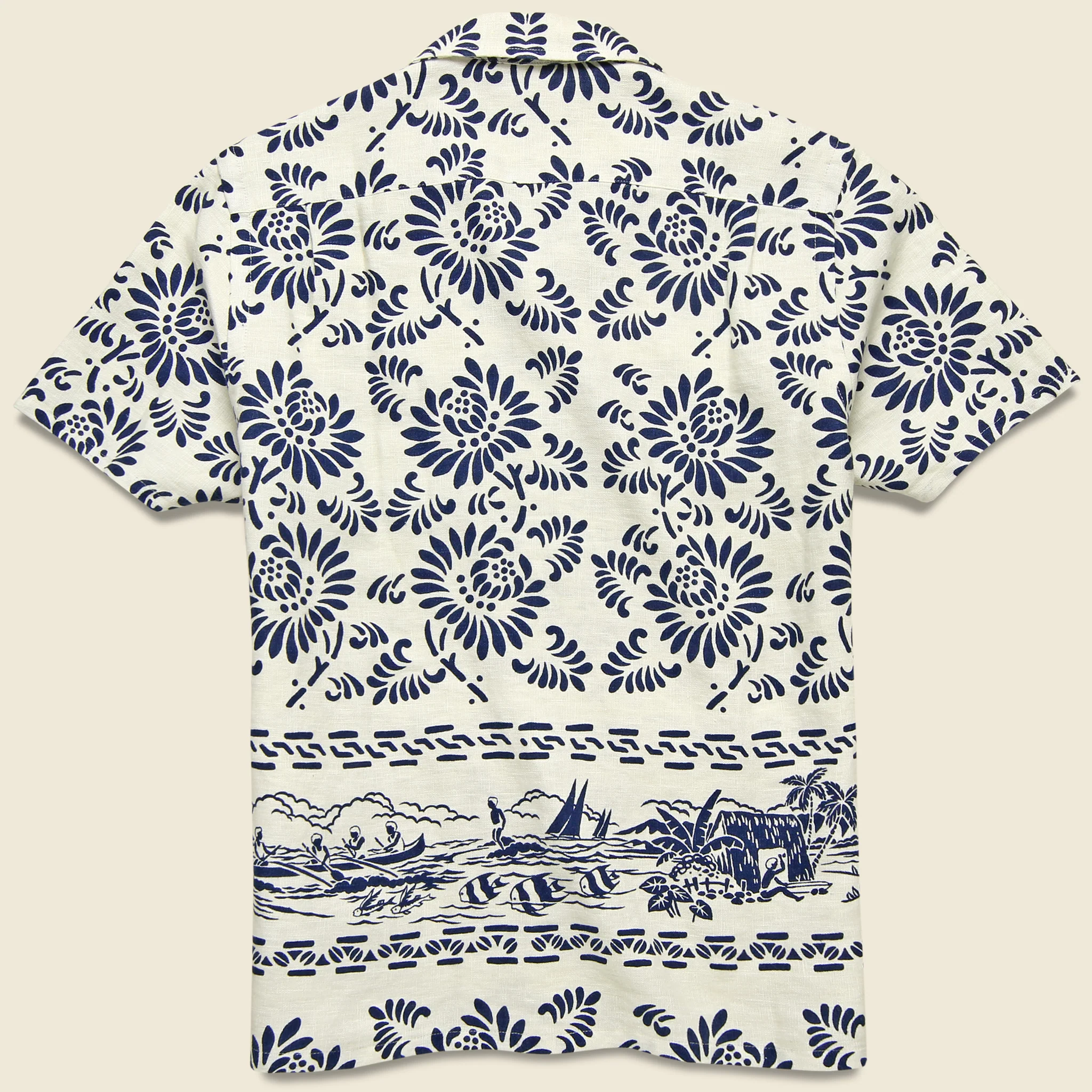 Print Linen Camp Shirt - Cream/Blue - Image 2