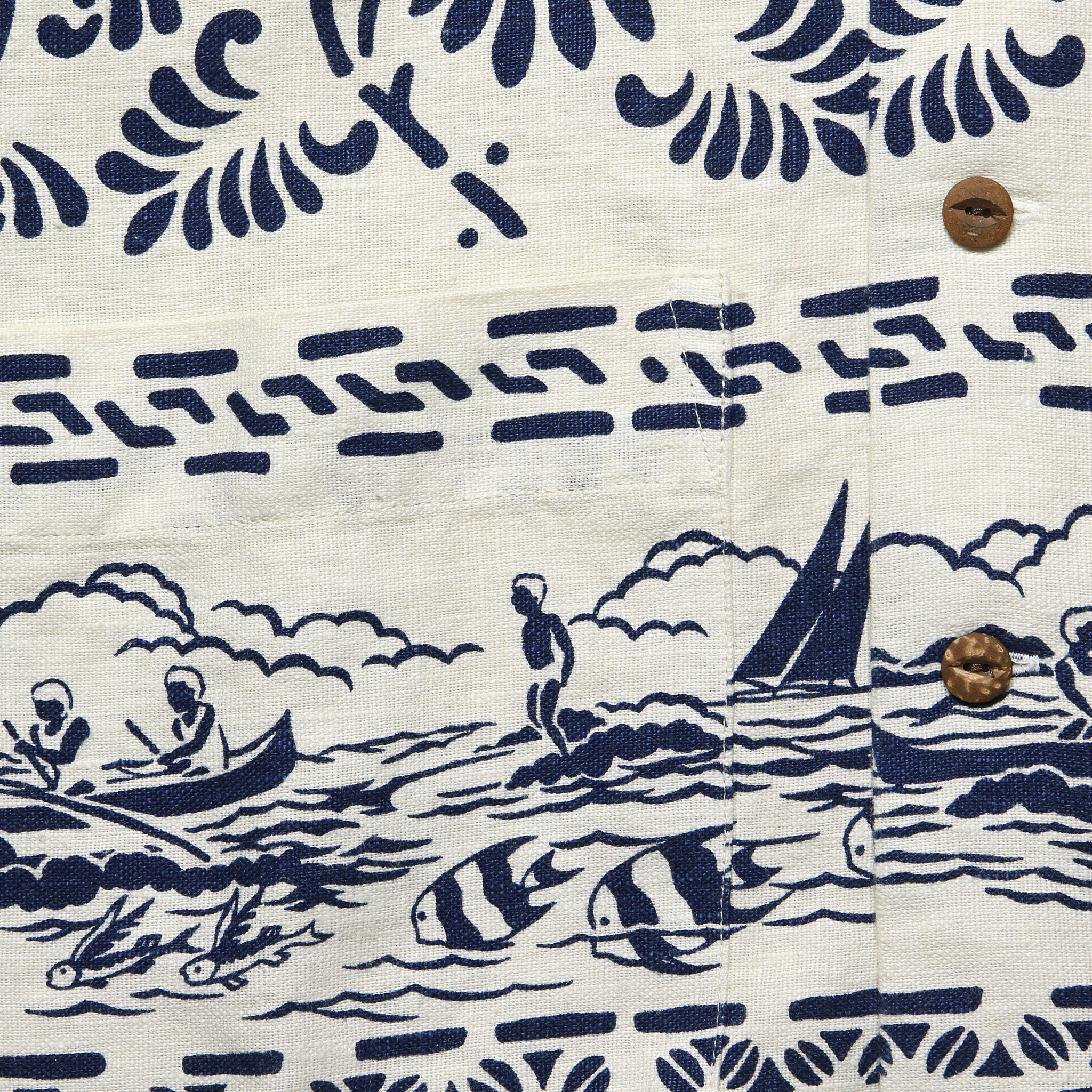 Print Linen Camp Shirt - Cream/Blue - Image 3