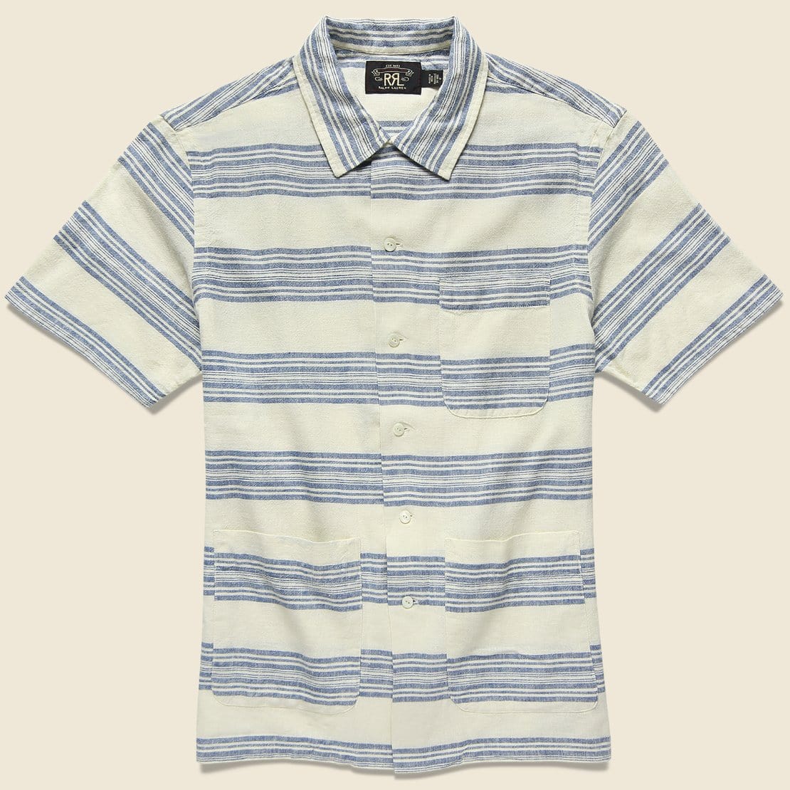 Wayne Linen Shirt - Cream/Indigo