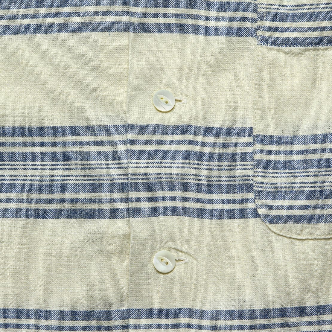 Wayne Linen Shirt - Cream/Indigo - Image 3