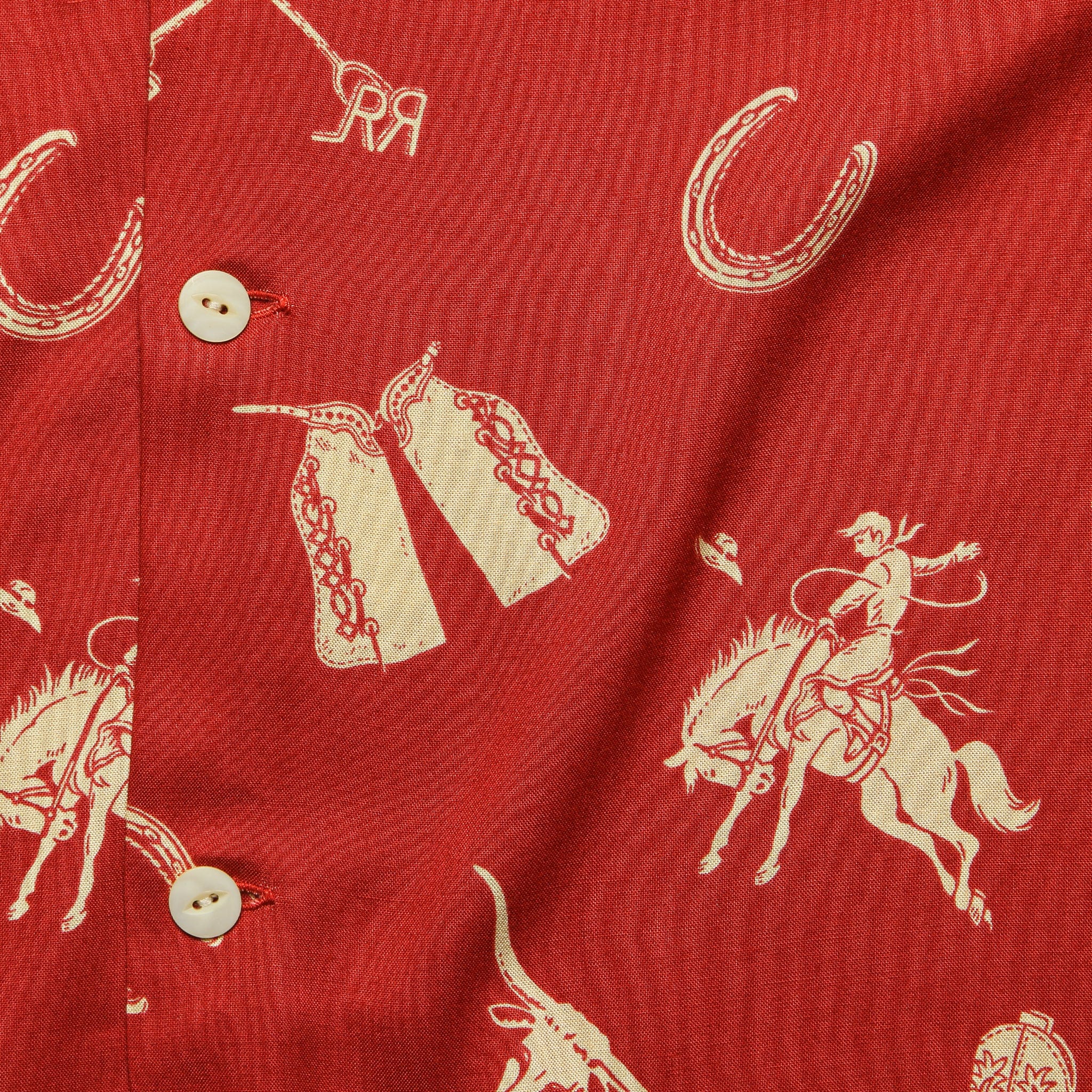 Western Print Rayon Camp Shirt - Red/Cream - Image 3