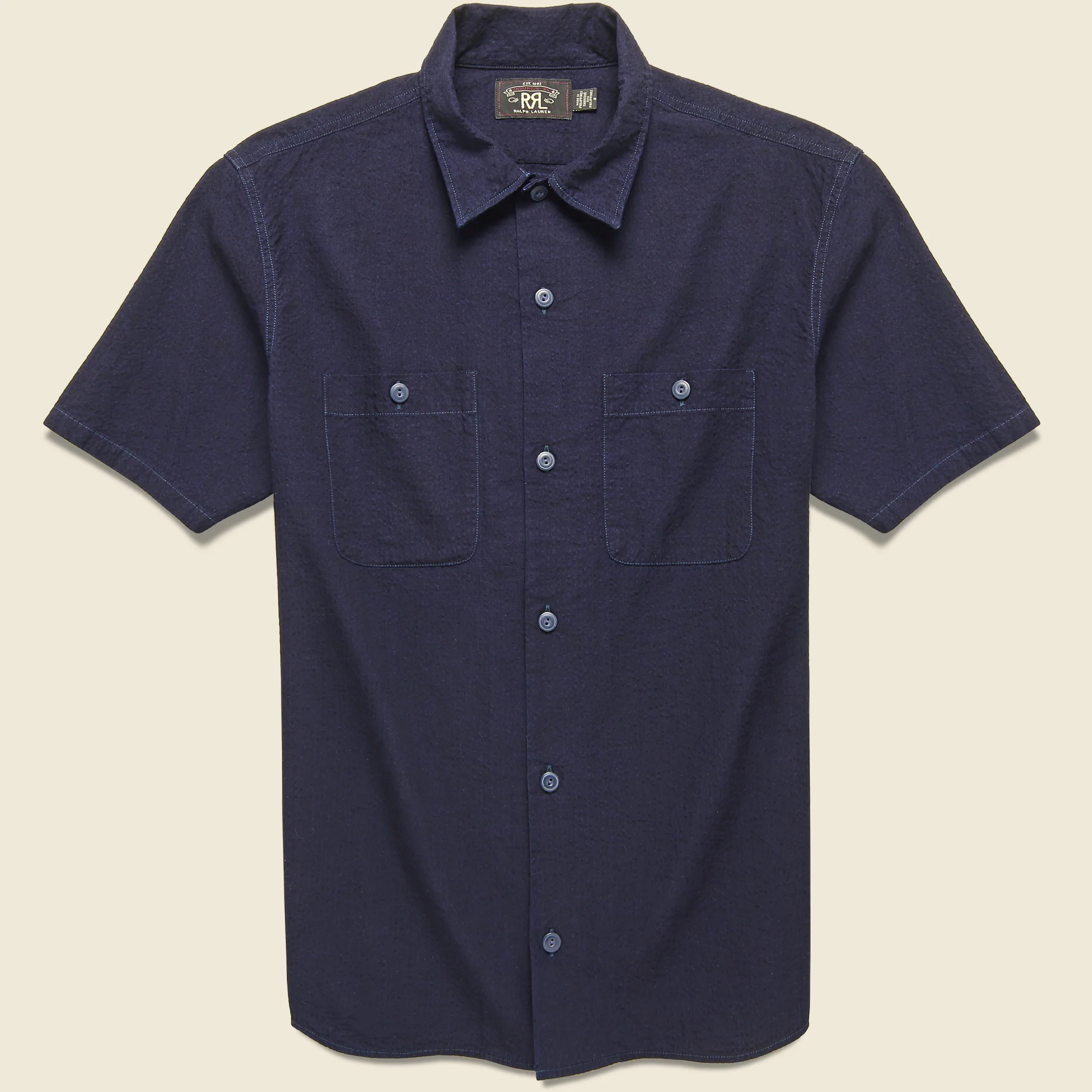Indigo Seersucker Camp Shirt - Dark Indigo