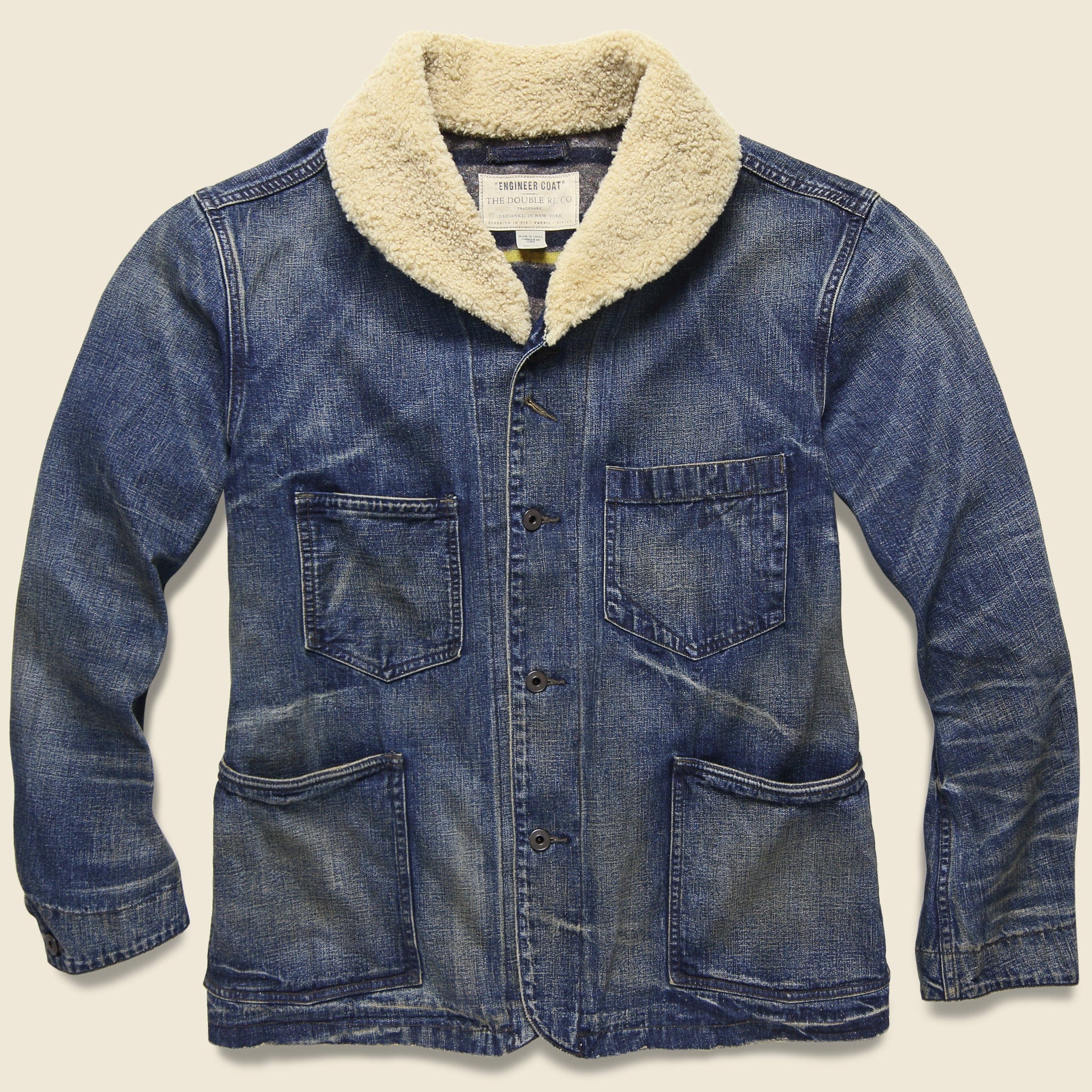 Shearling-Collar Denim Jacket - Bismarck Wash