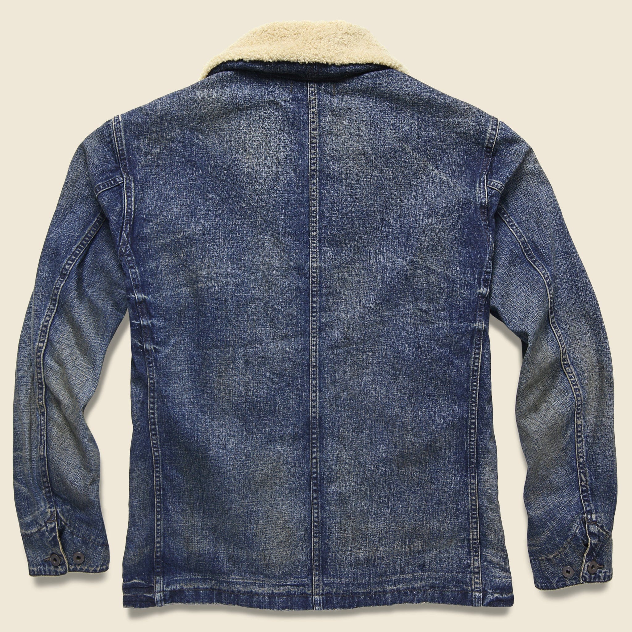 Shearling-Collar Denim Jacket - Bismarck Wash - Image 3