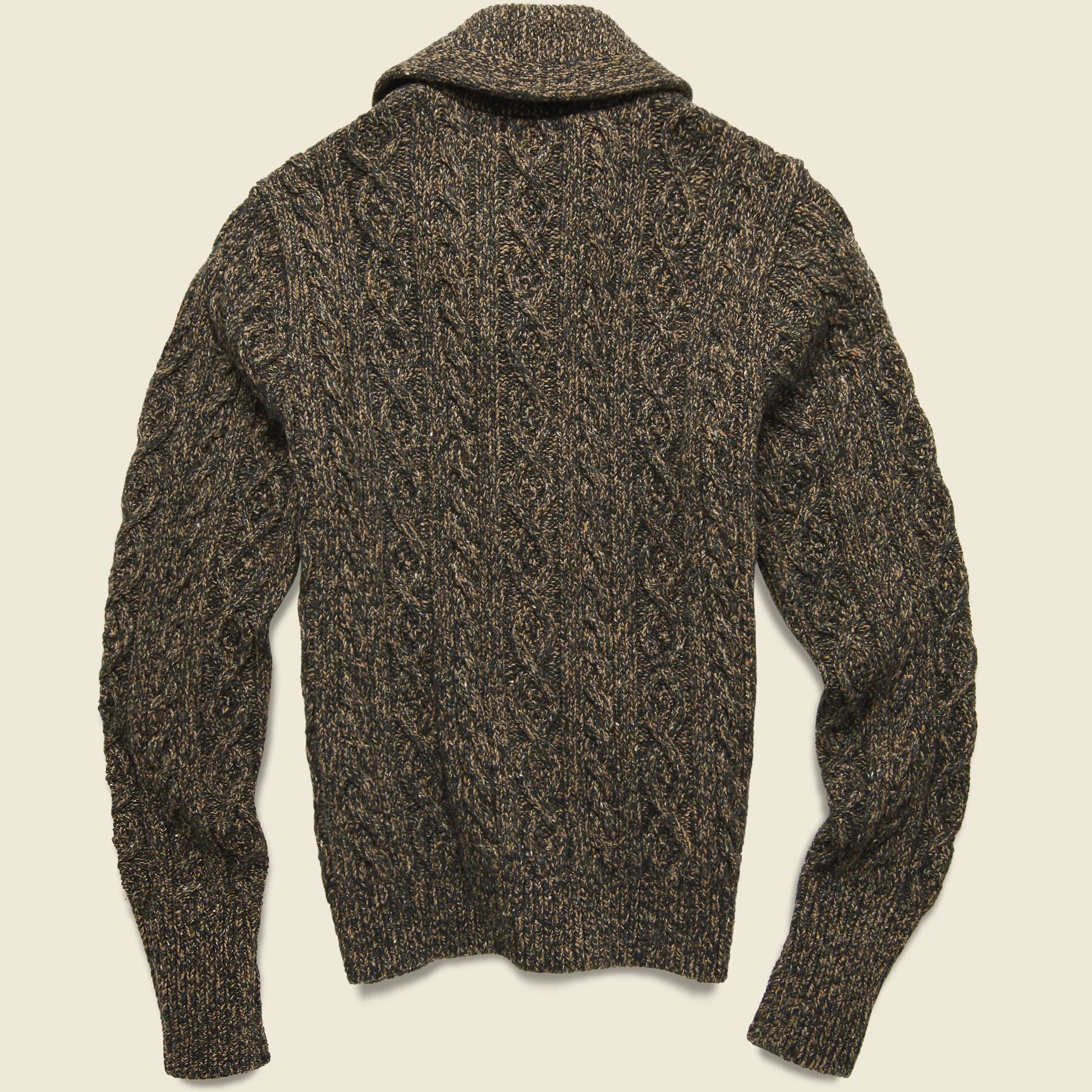 Marled Aran-Knit Wool-Blend Cardigan - Black/Brown - Image 2