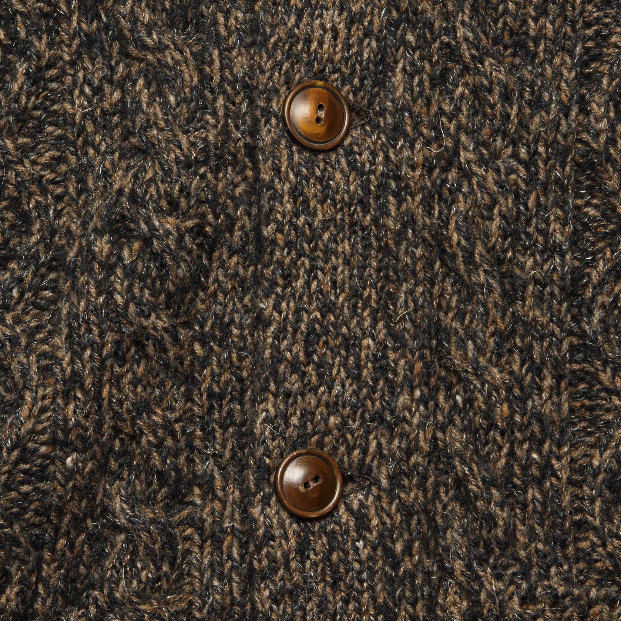 Marled Aran-Knit Wool-Blend Cardigan - Black/Brown - Image 3